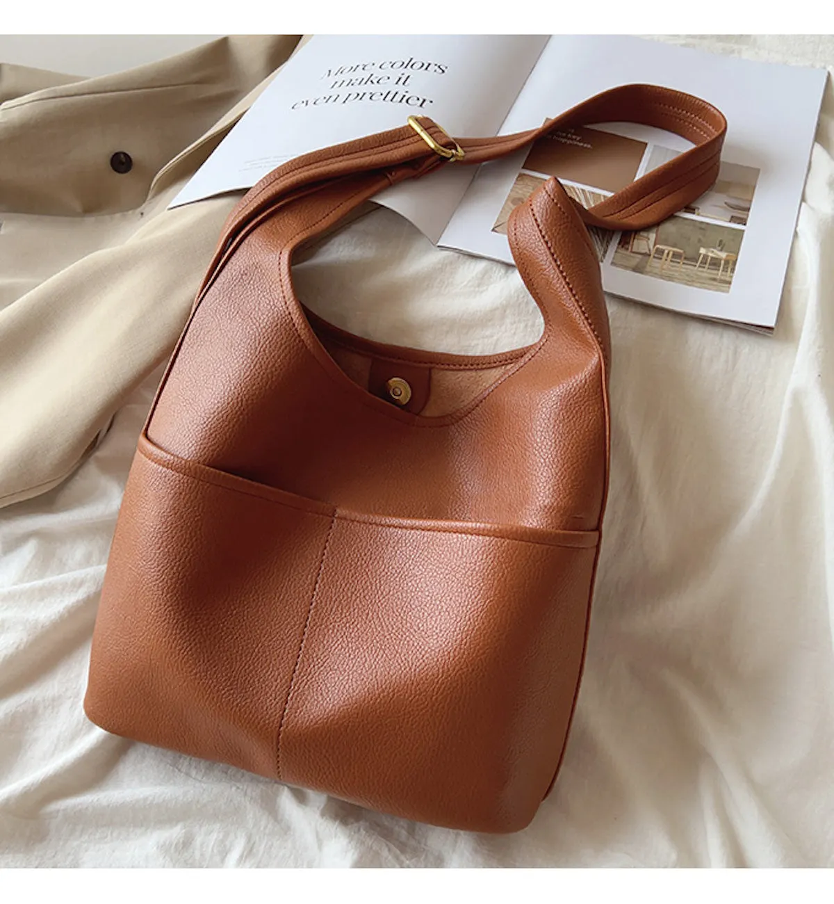 Elena Handbags Simple Leather Tote Bag