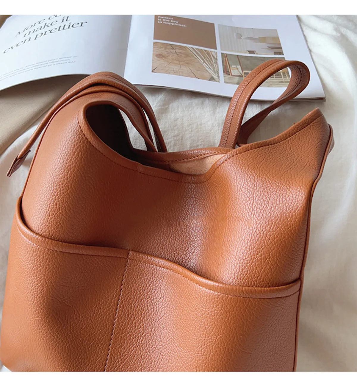 Elena Handbags Simple Leather Tote Bag