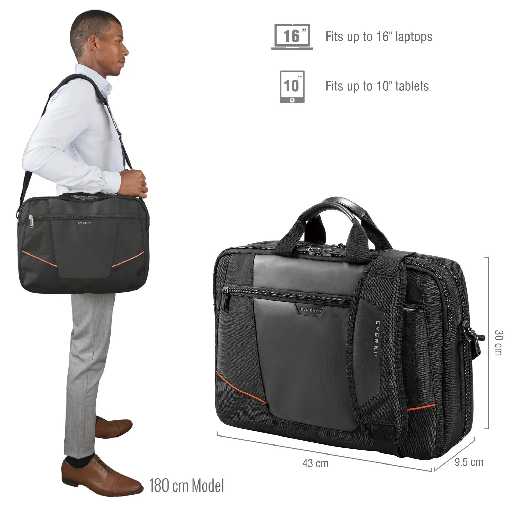 Everki Flight Laptop Briefcase 16'', Checkpoint Friendly, Felt-lined Tablet Pocket, Ergonomic Shoulder Pad