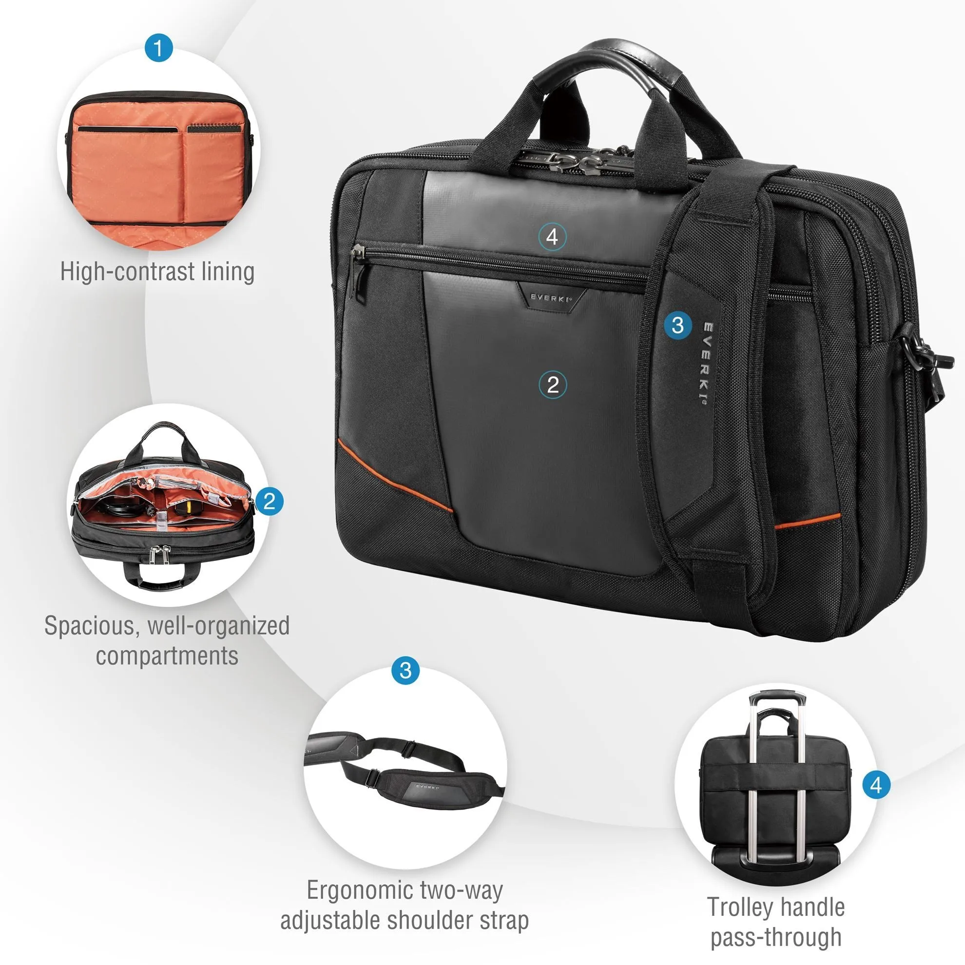 Everki Flight Laptop Briefcase 16'', Checkpoint Friendly, Felt-lined Tablet Pocket, Ergonomic Shoulder Pad