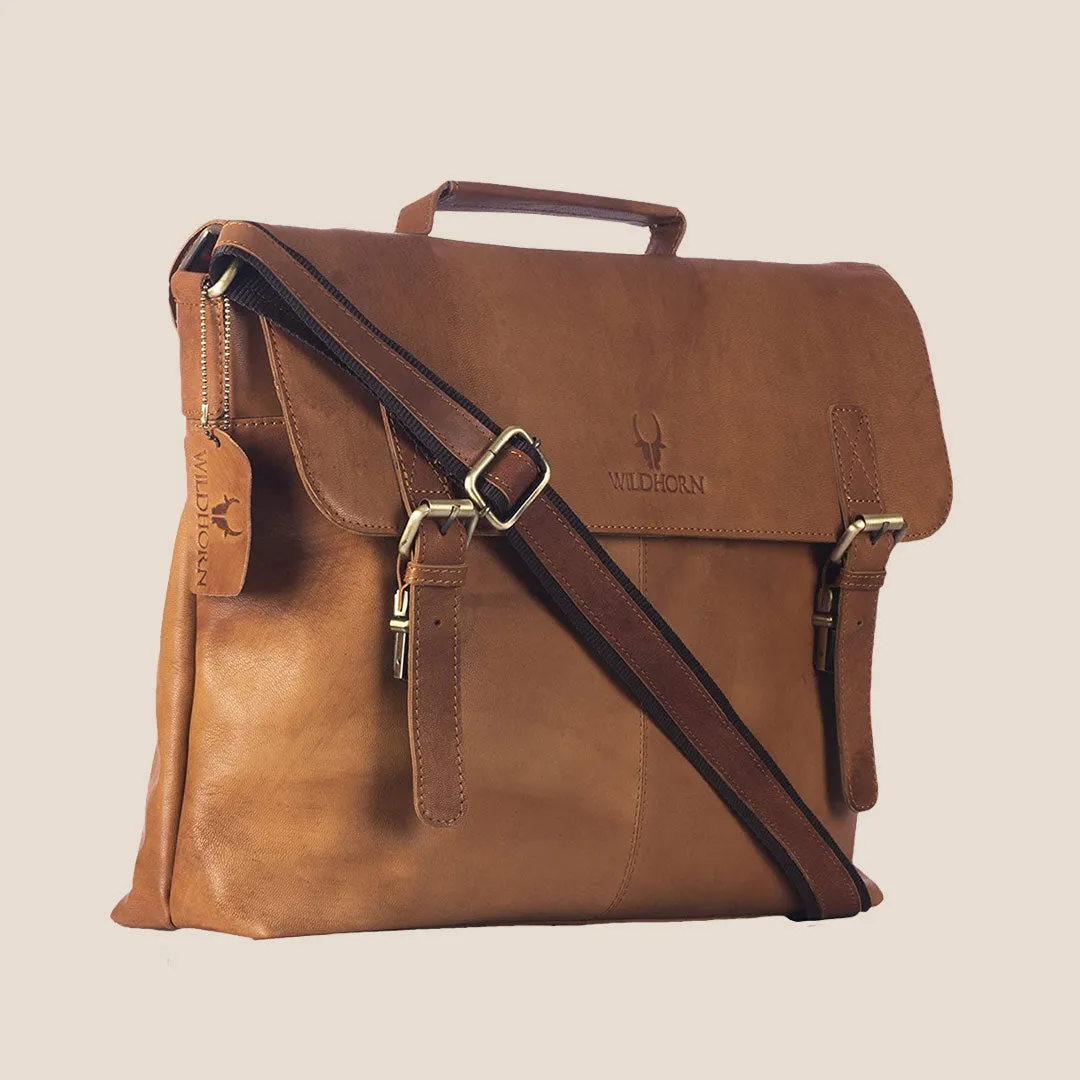 FAIRBANKS Leather Laptop Messenger Bag for Men