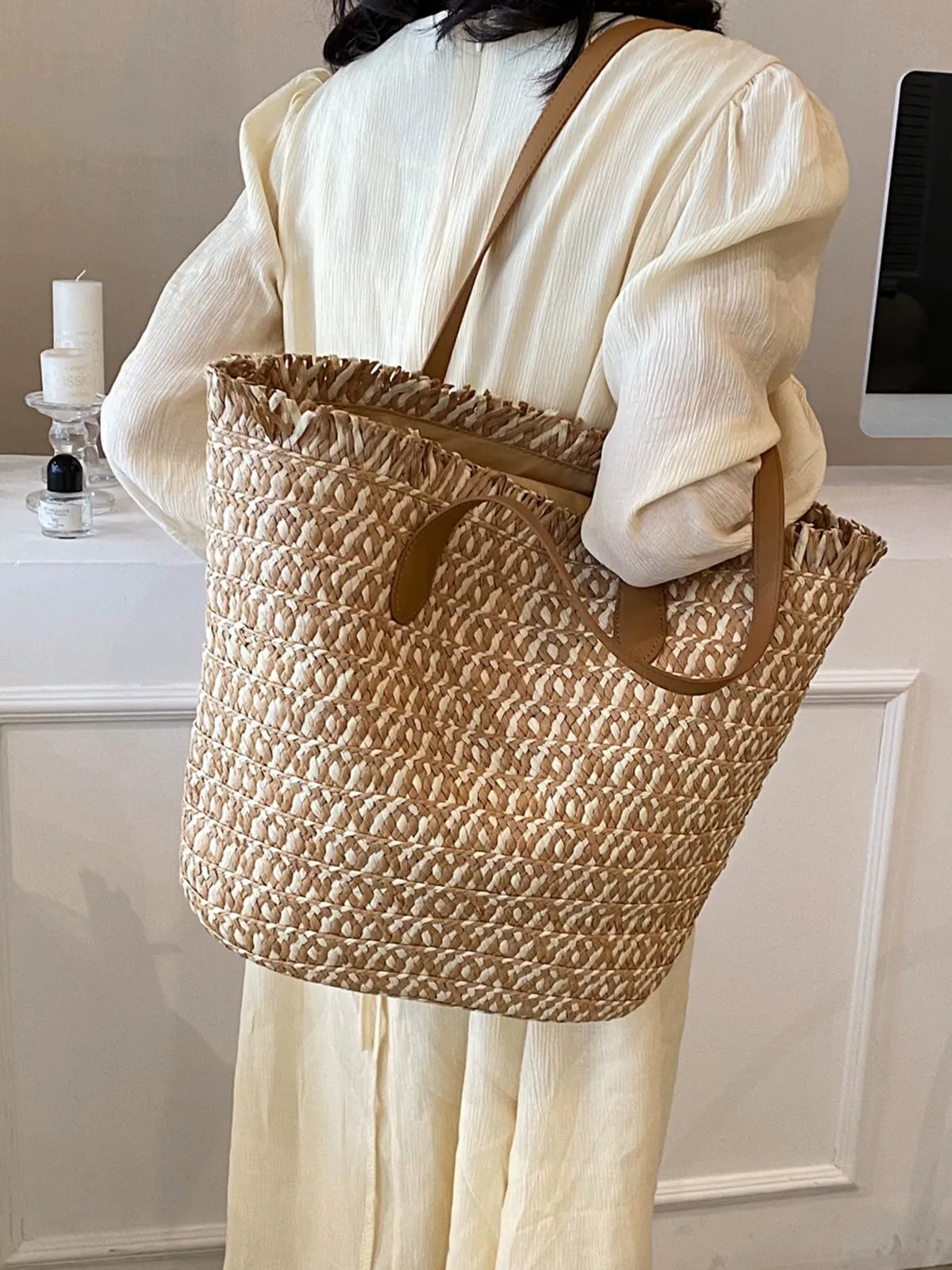 Fashion Commuter Large Capacity Vegetable Basket Straw Woven Bag