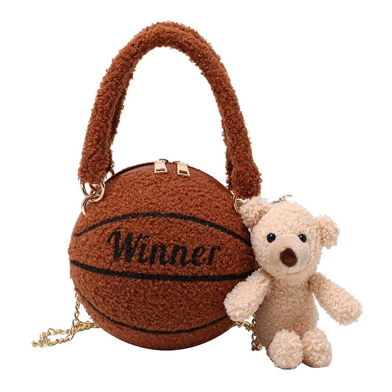 Female Personality Lamb Hair Basketball Bag