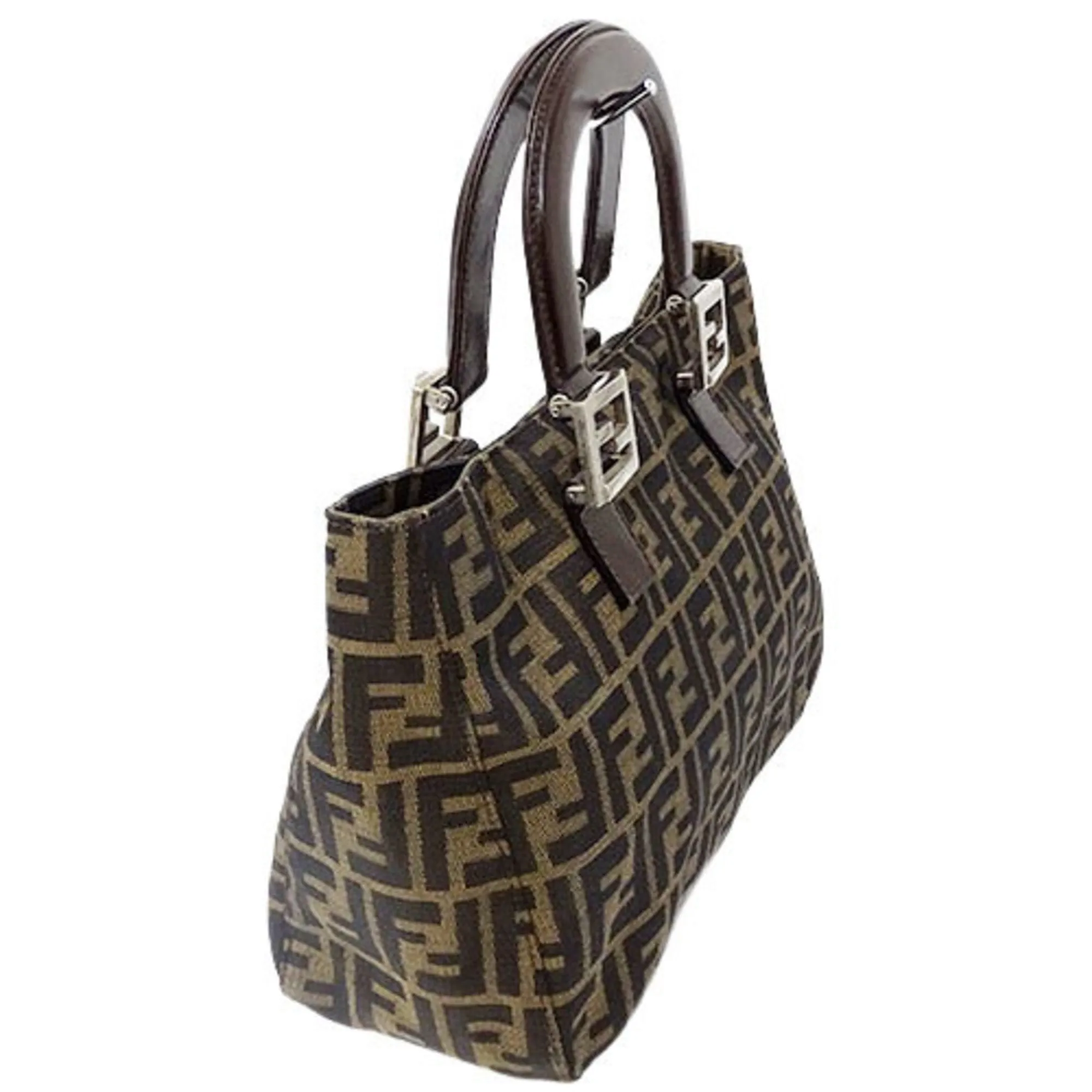 FENDI Bag Ladies Handbag Zucca Canvas Brown Khaki 26329 Compact