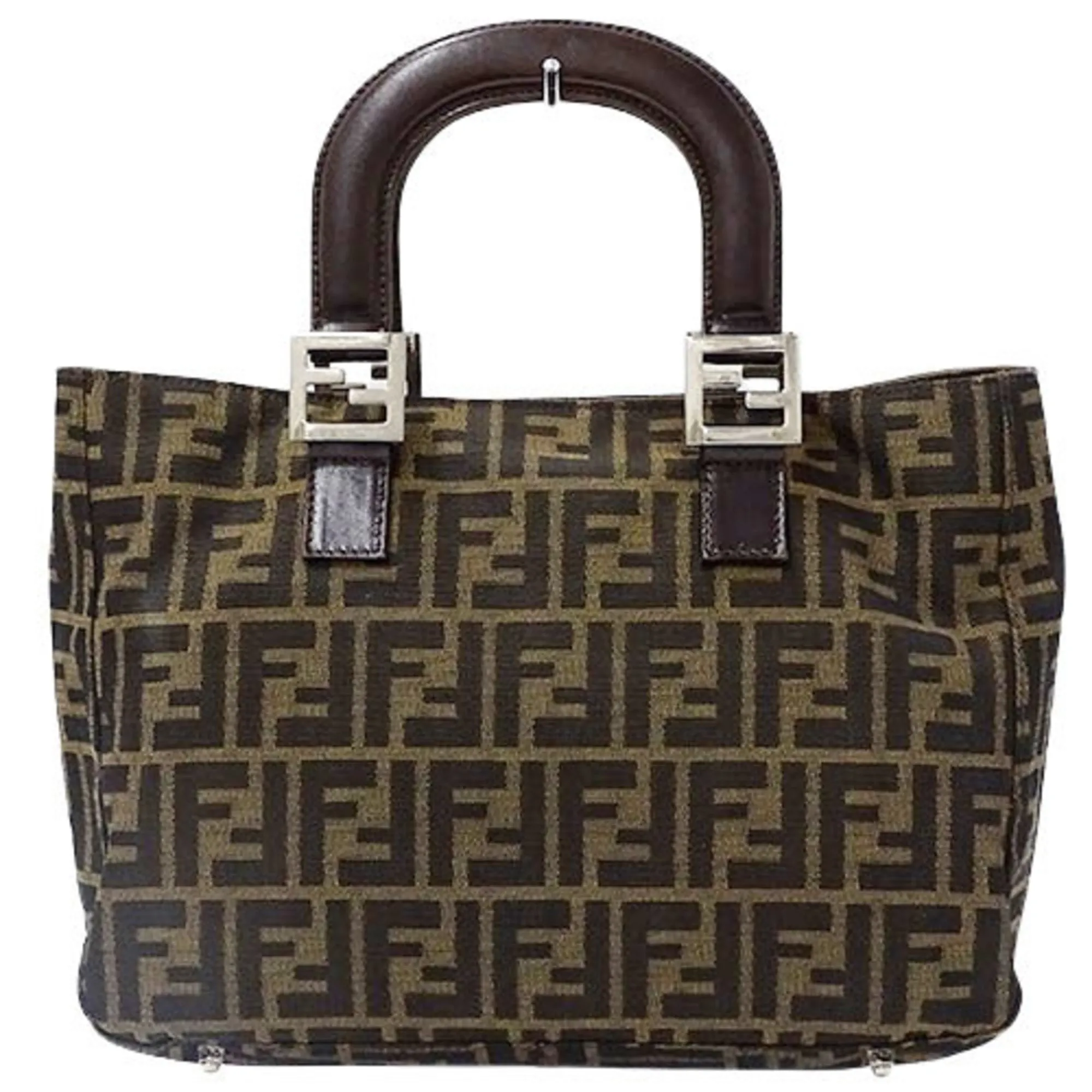 FENDI Bag Ladies Handbag Zucca Canvas Brown Khaki 26329 Compact