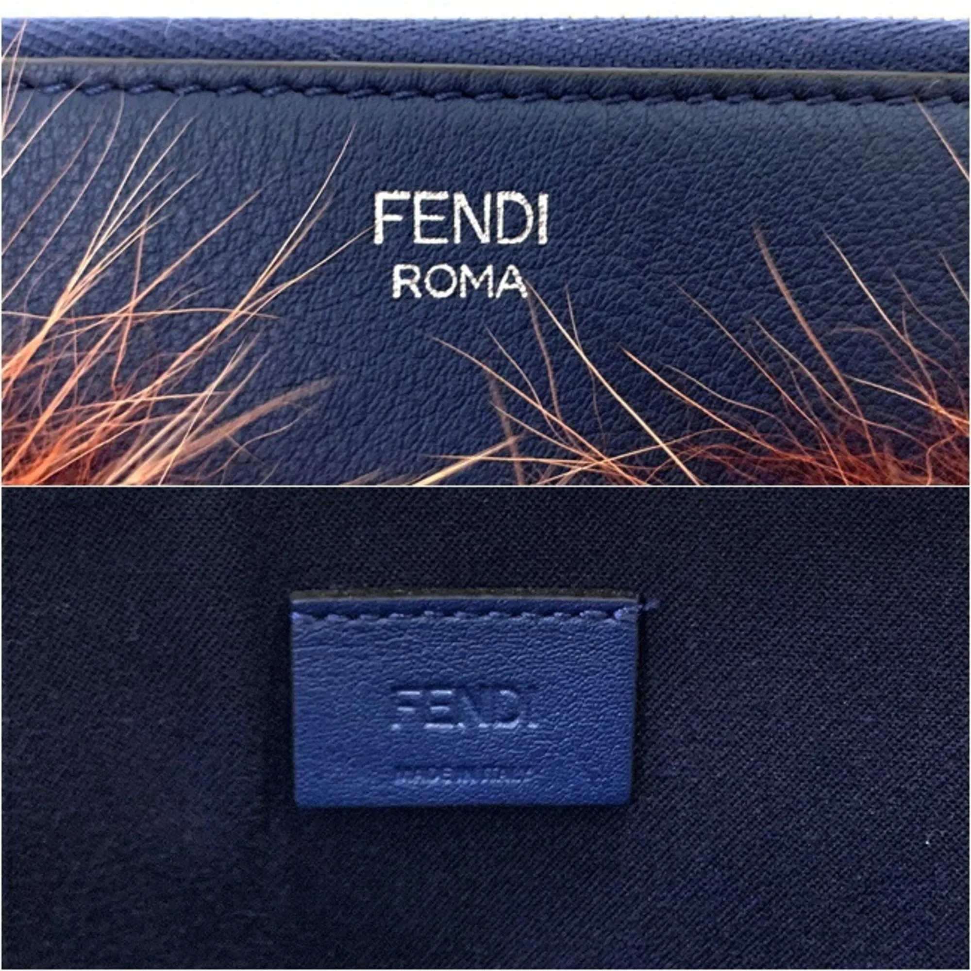 Fendi Clutch Bag Navy Mon 8M0363-41D Leather FENDI Fur Men's Women's Blue