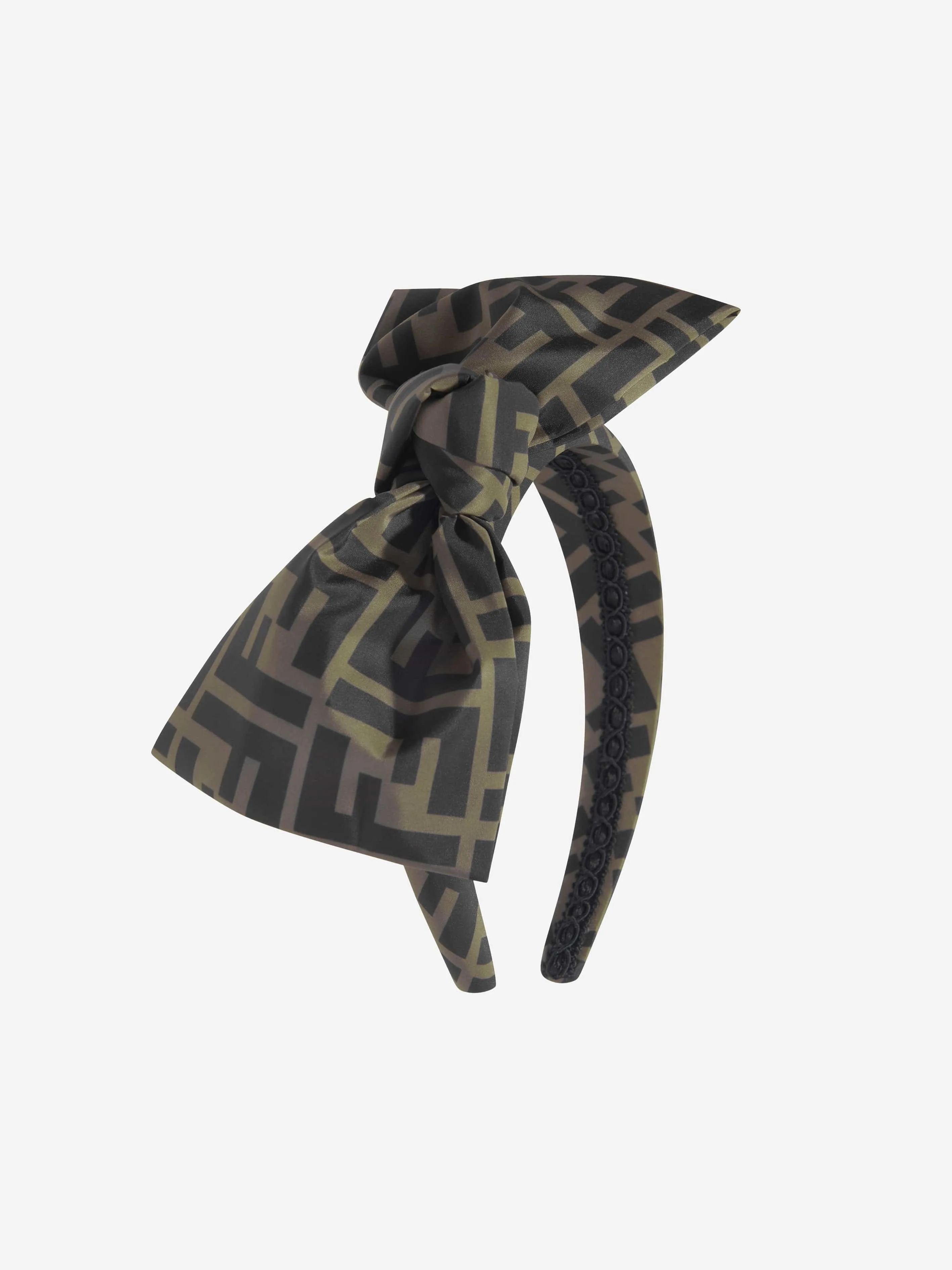 Fendi Girls FF Logo Bow Headband in Brown