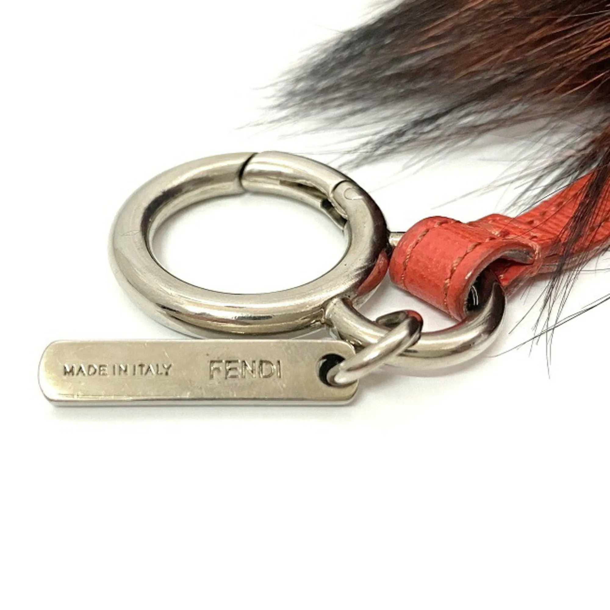 FENDI Keychain Bag Bugs Bordeaux Red Beige Silver Monster 7AR683 Fur Leather  Charm Kabuki Accent Impact