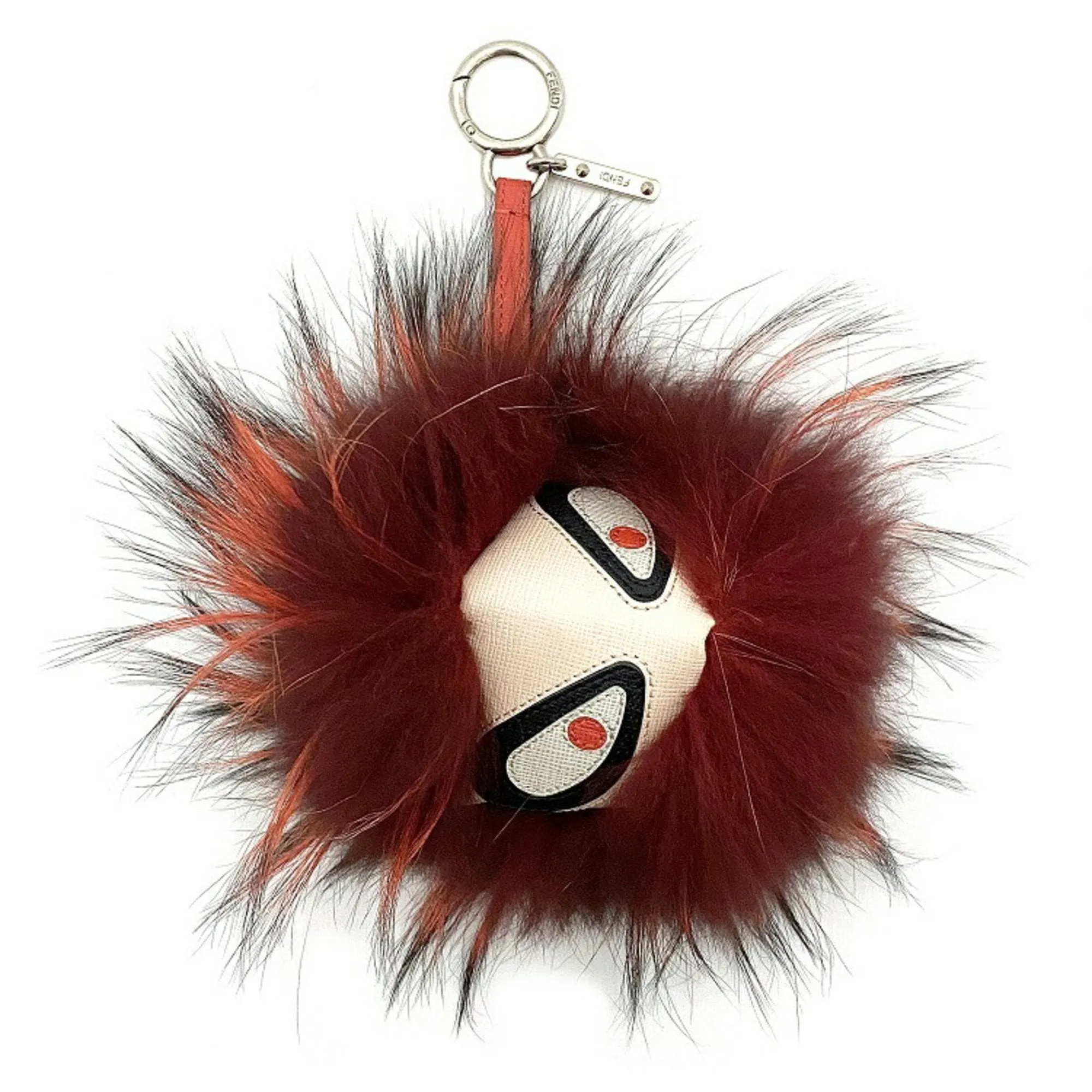 FENDI Keychain Bag Bugs Bordeaux Red Beige Silver Monster 7AR683 Fur Leather  Charm Kabuki Accent Impact