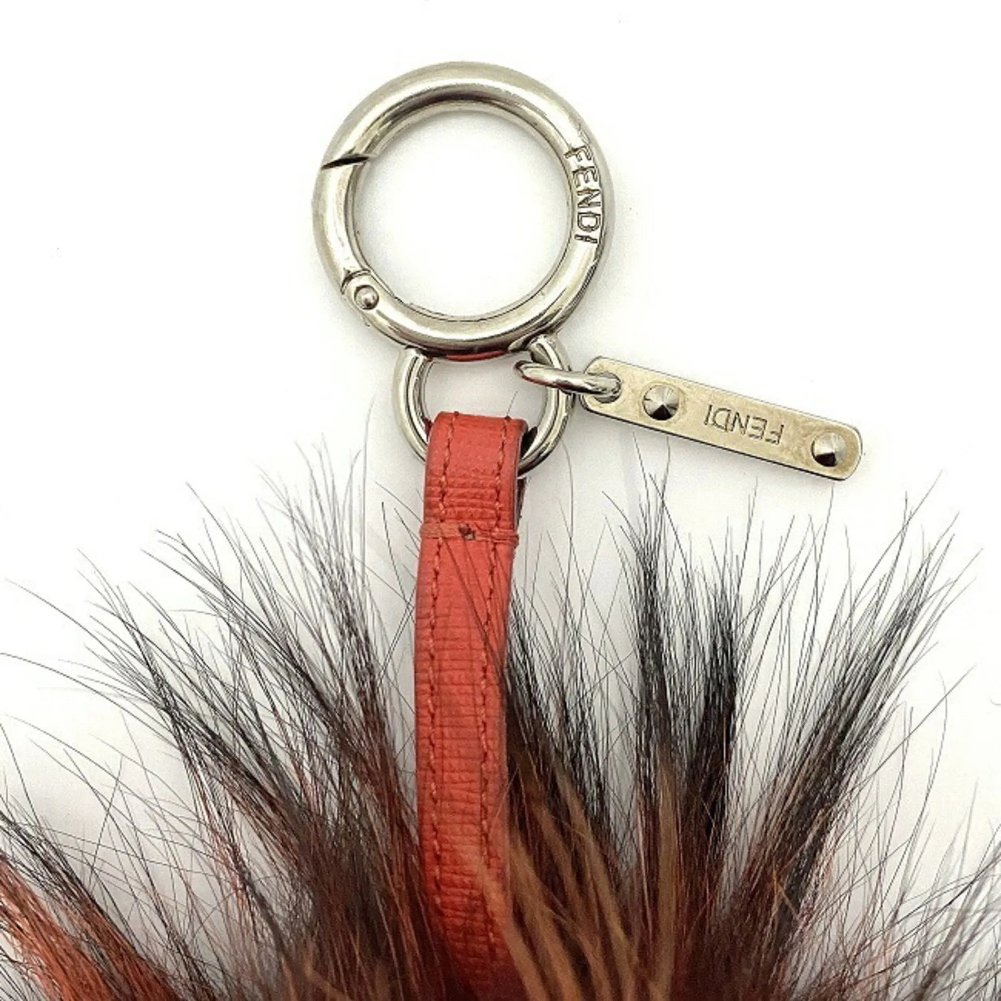 FENDI Keychain Bag Bugs Bordeaux Red Beige Silver Monster 7AR683 Fur Leather  Charm Kabuki Accent Impact