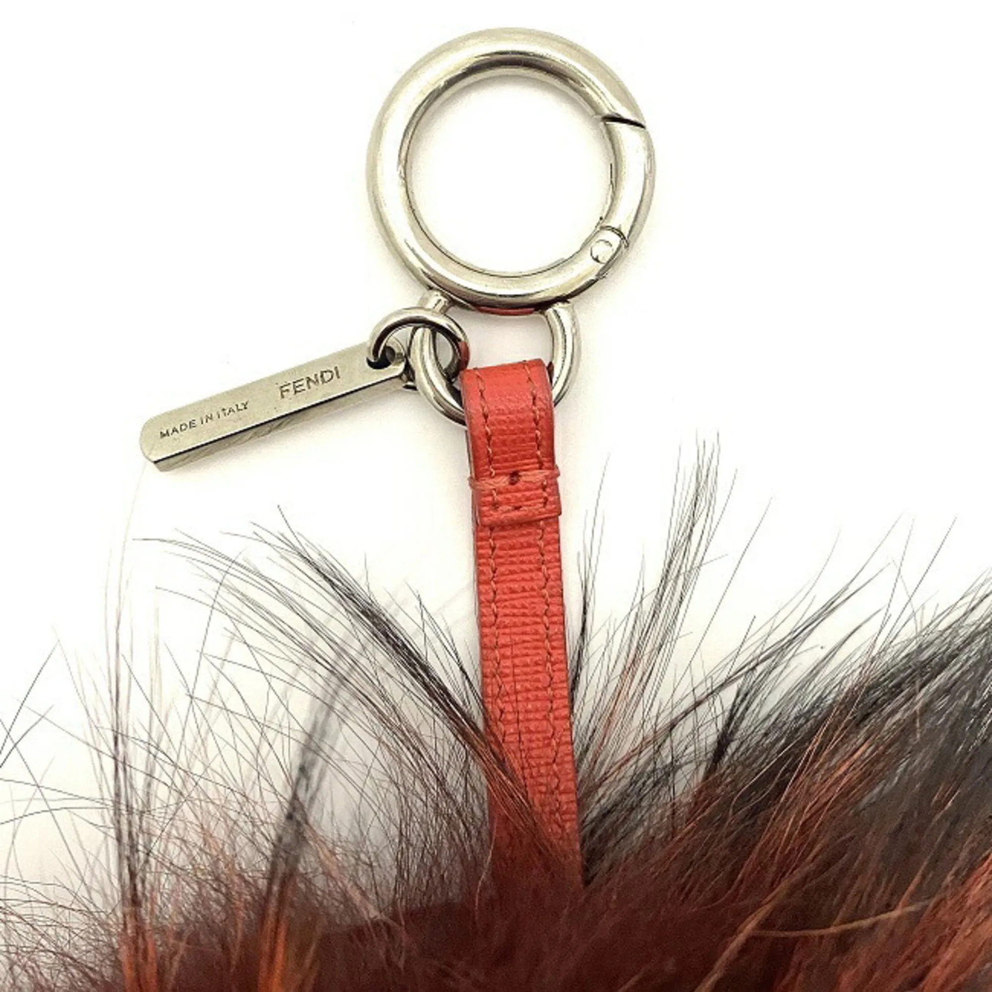 FENDI Keychain Bag Bugs Bordeaux Red Beige Silver Monster 7AR683 Fur Leather  Charm Kabuki Accent Impact