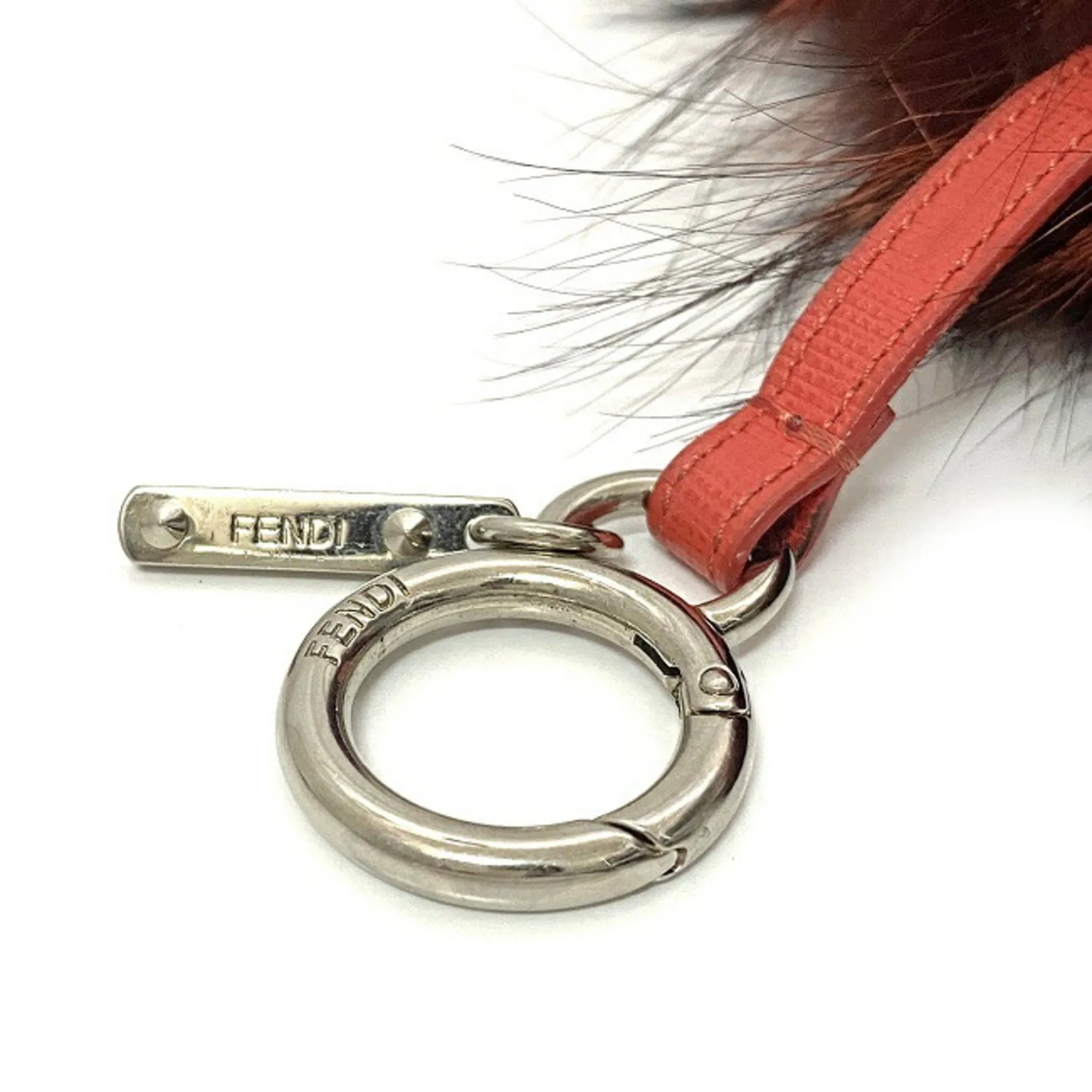 FENDI Keychain Bag Bugs Bordeaux Red Beige Silver Monster 7AR683 Fur Leather  Charm Kabuki Accent Impact