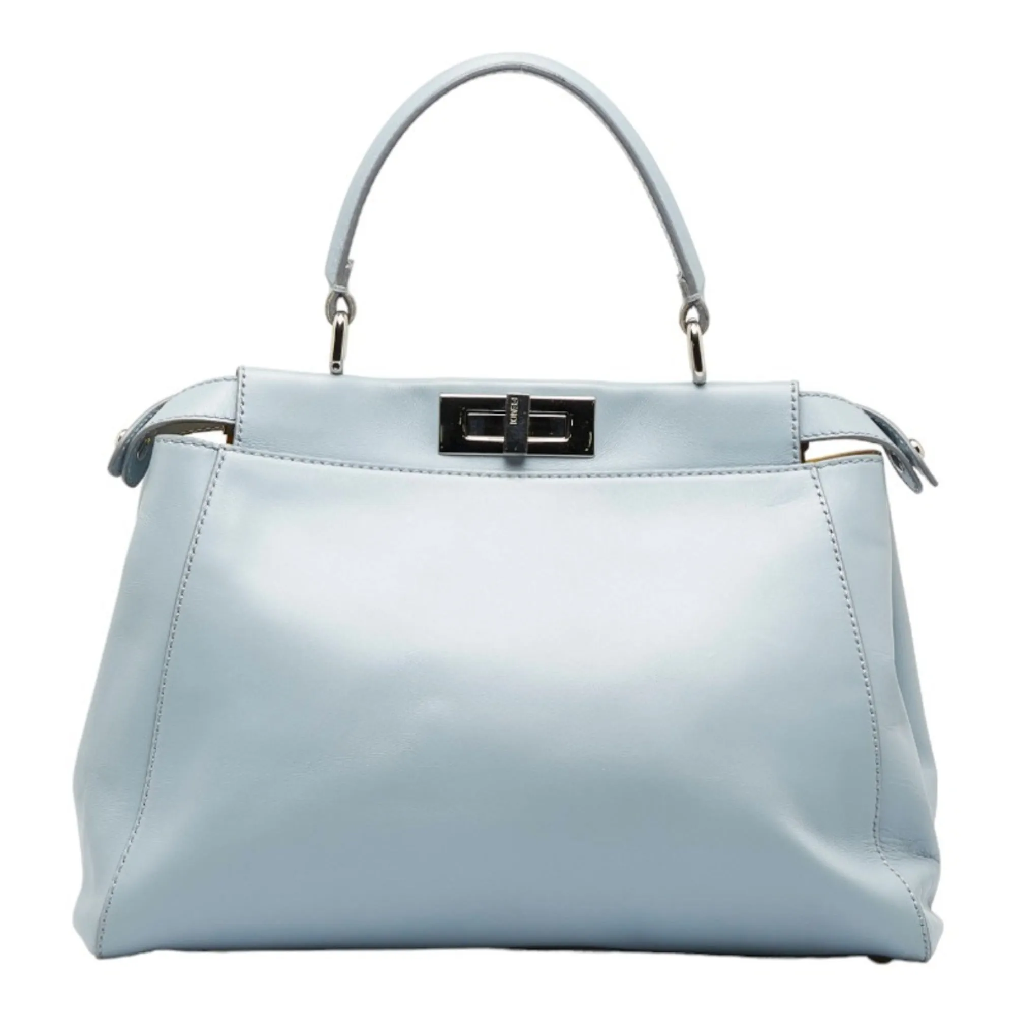 FENDI Peekaboo Handbag Shoulder Bag Light Blue Leather Women's