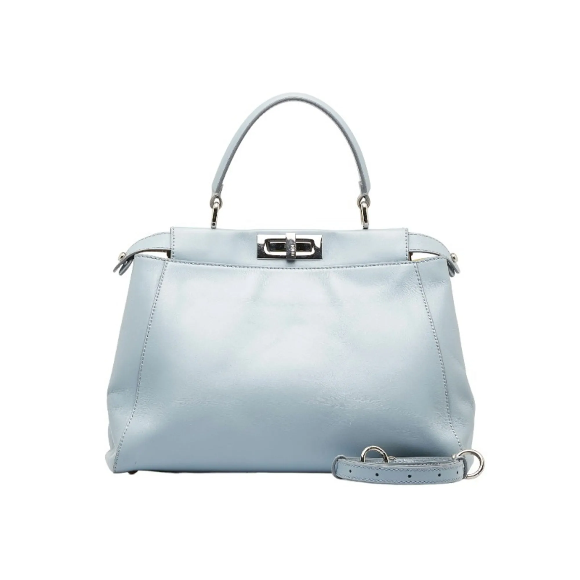 FENDI Peekaboo Handbag Shoulder Bag Light Blue Leather Women's