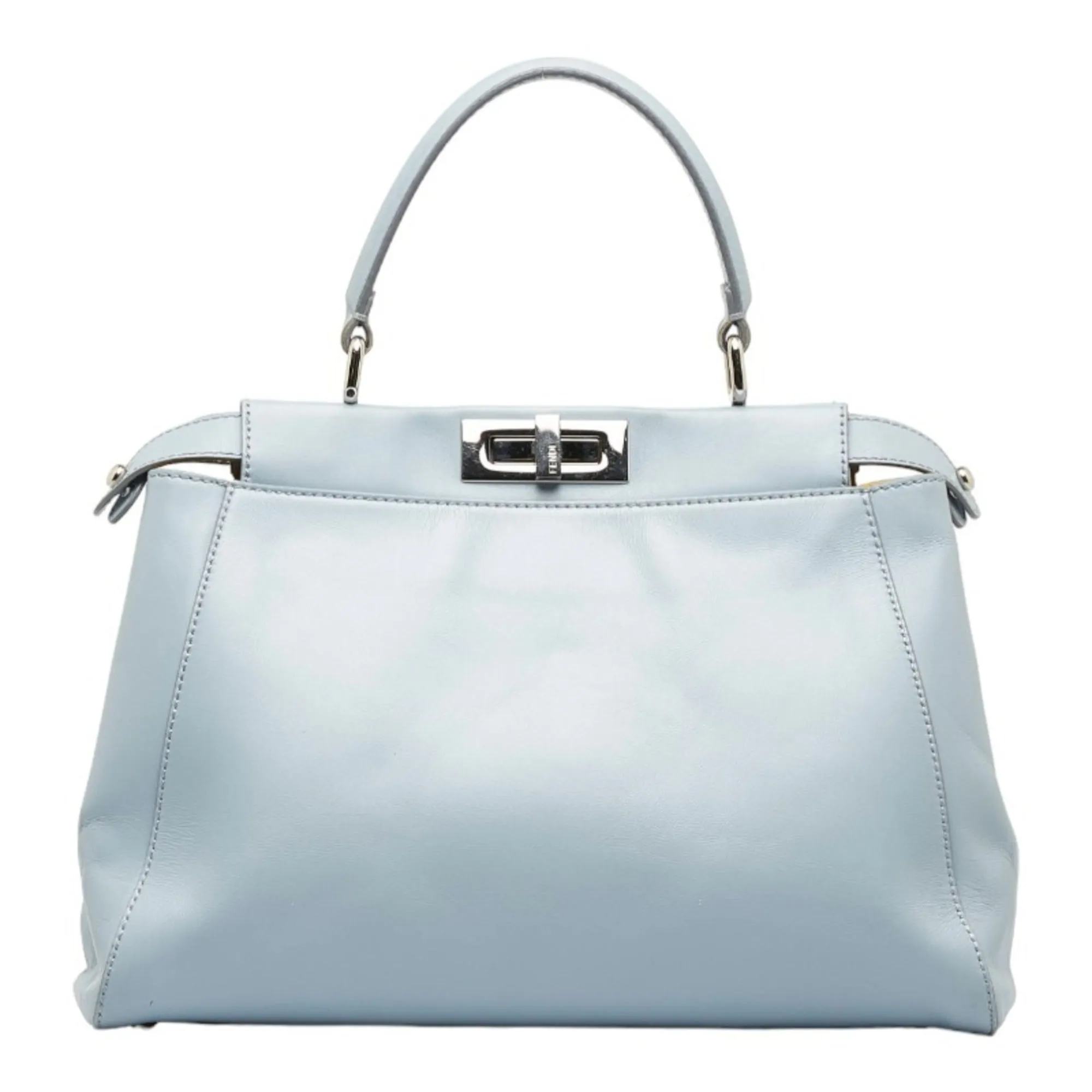 FENDI Peekaboo Handbag Shoulder Bag Light Blue Leather Women's