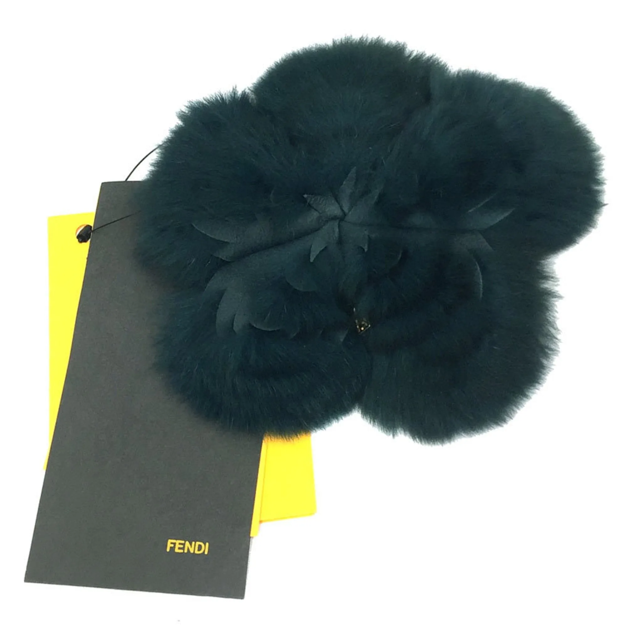 Fendi Rabbit Fur Flower Corsage Brooch Green Women's