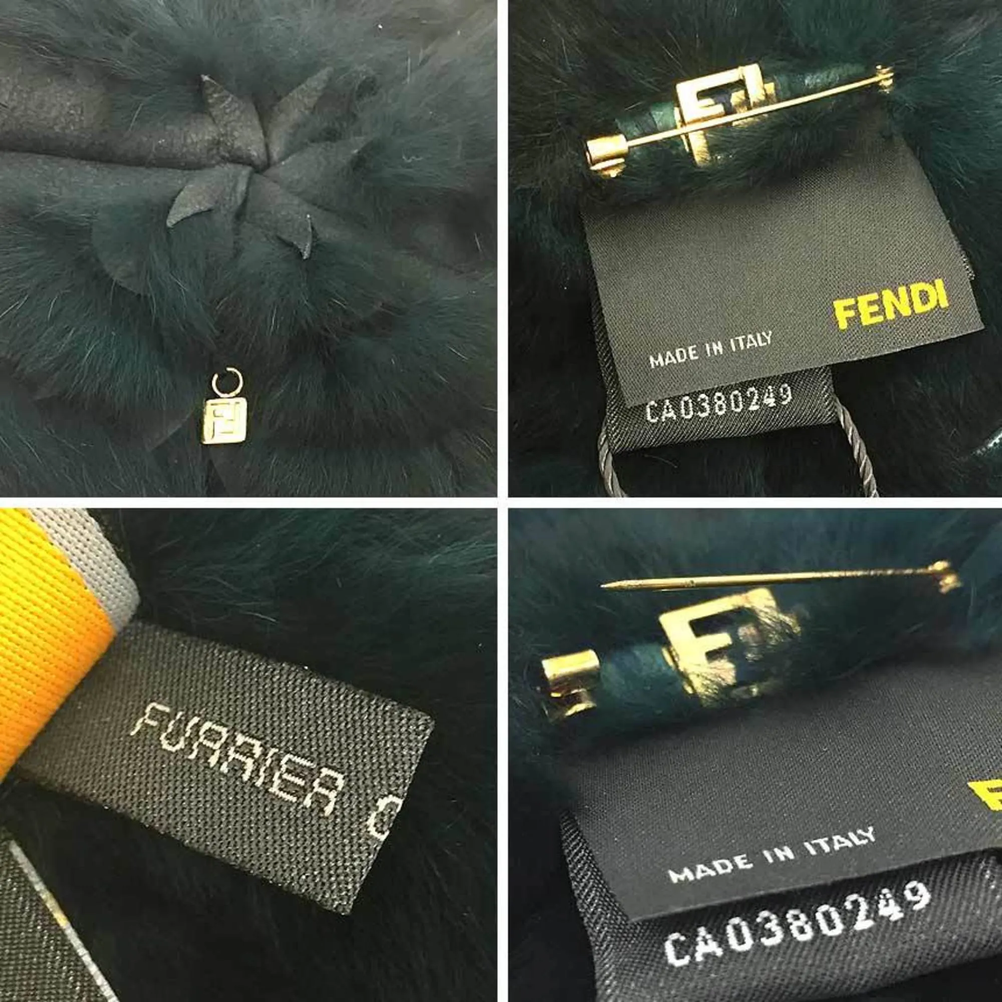 Fendi Rabbit Fur Flower Corsage Brooch Green Women's