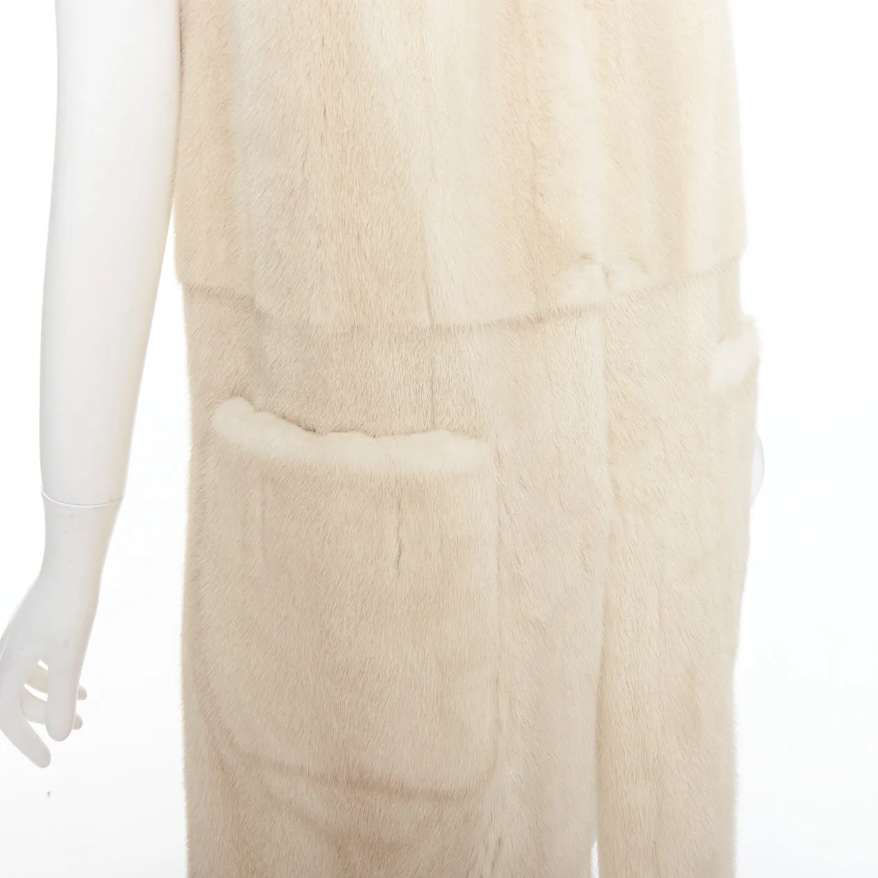 FENDI Reversible beige fur champagne gold leather metallic vest coat IT36 XXS