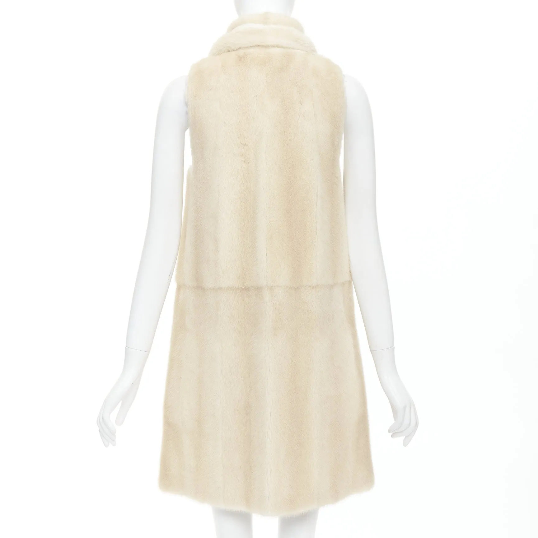 FENDI Reversible beige fur champagne gold leather metallic vest coat IT36 XXS