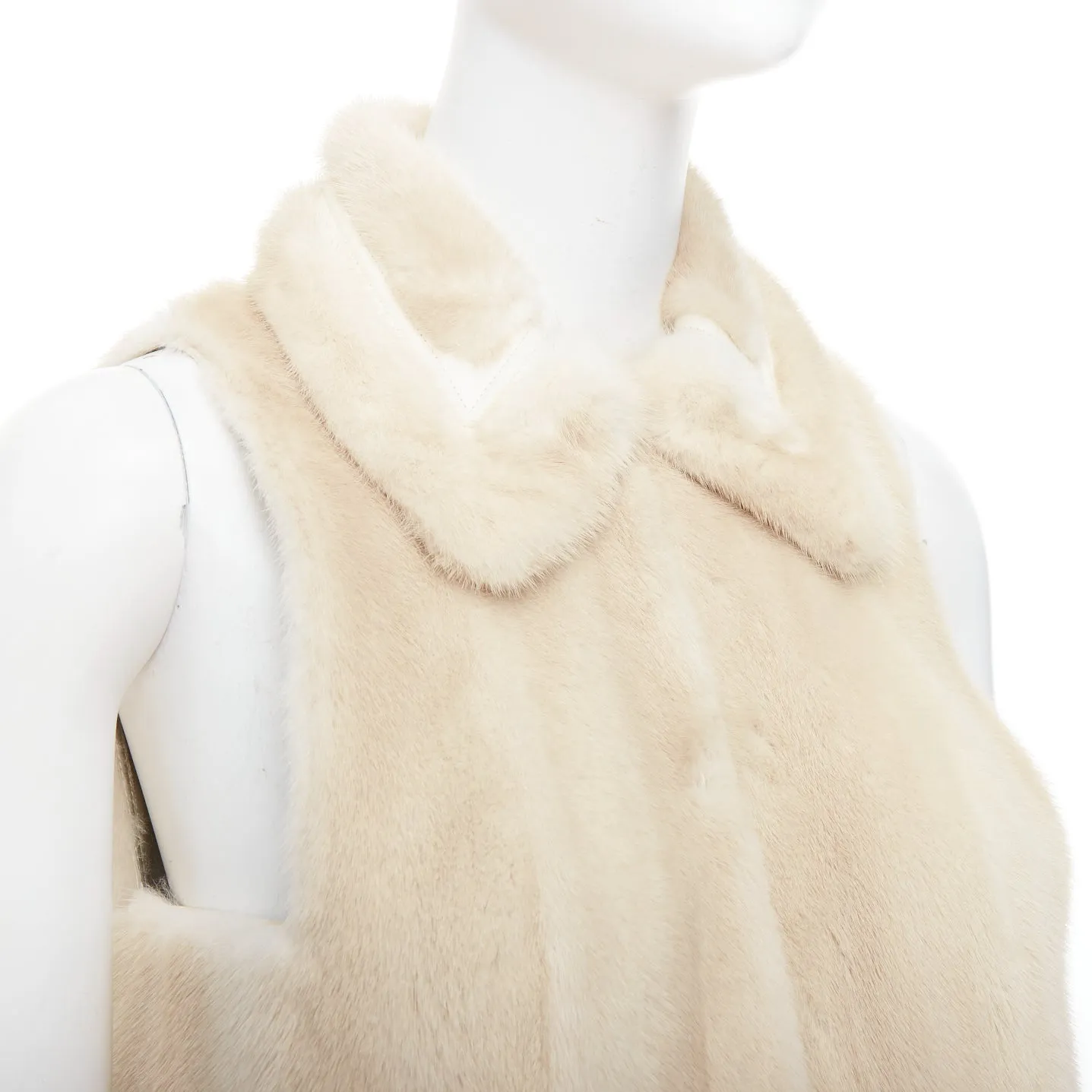 FENDI Reversible beige fur champagne gold leather metallic vest coat IT36 XXS