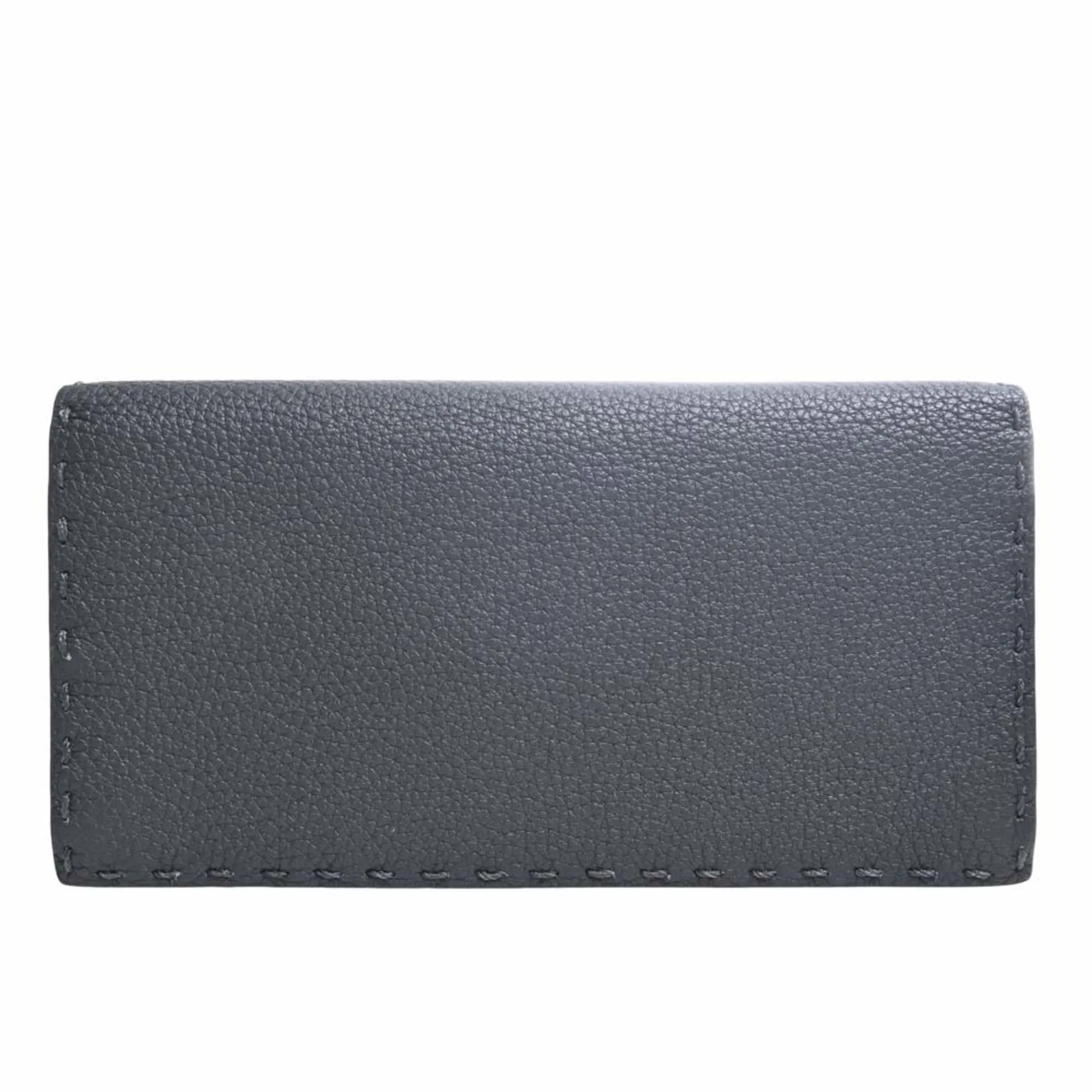 FENDI Selleria Leather Bifold Long Wallet 7M0186 Gray Men's