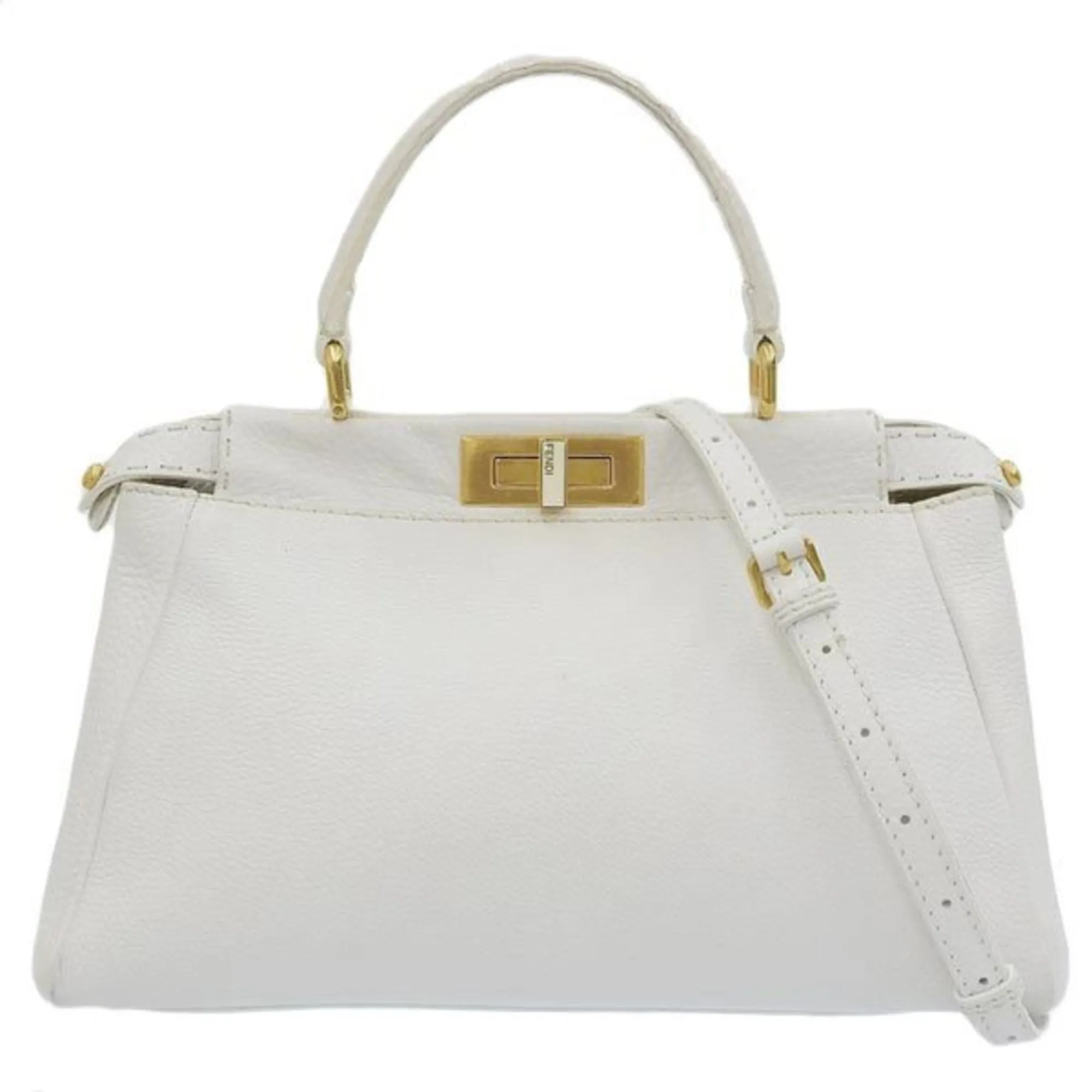 FENDI Selleria Leather Peekaboo Handbag 8BN211 White Ladies