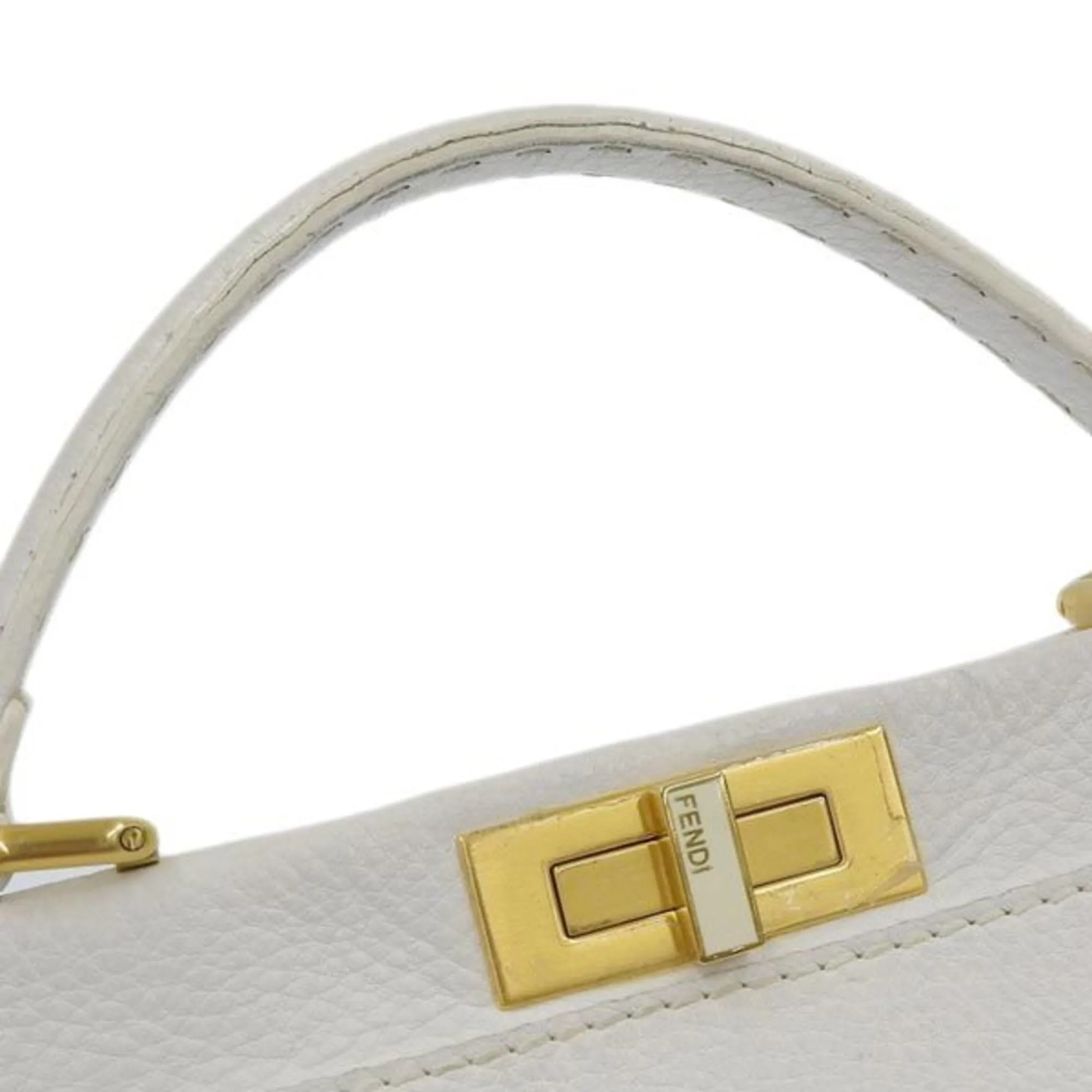 FENDI Selleria Leather Peekaboo Handbag 8BN211 White Ladies