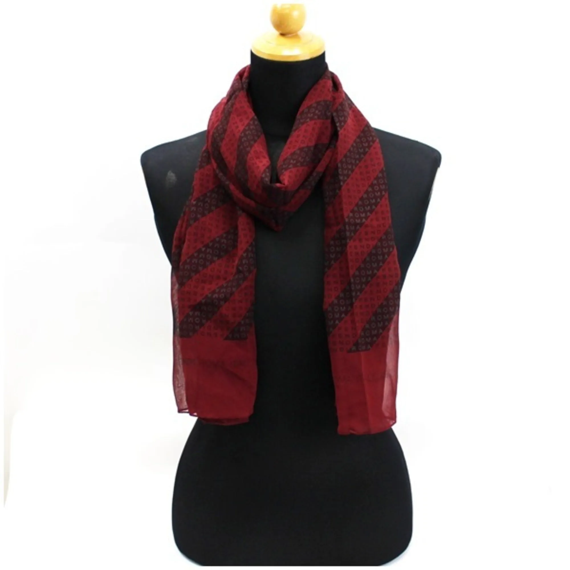 FENDI Silk Scarf Muffler Rectangular Red x Wine Stripe Pattern  Women's