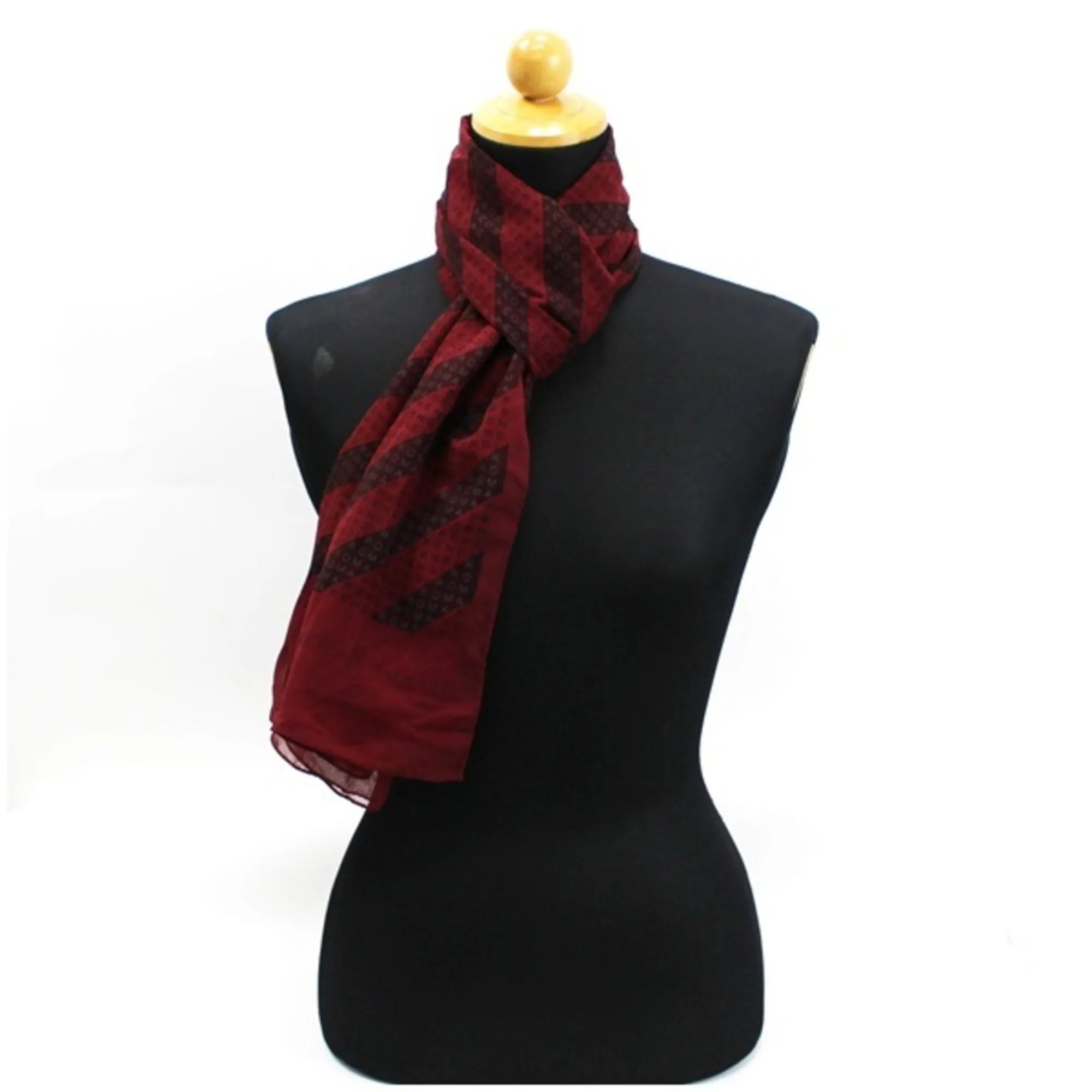 FENDI Silk Scarf Muffler Rectangular Red x Wine Stripe Pattern  Women's