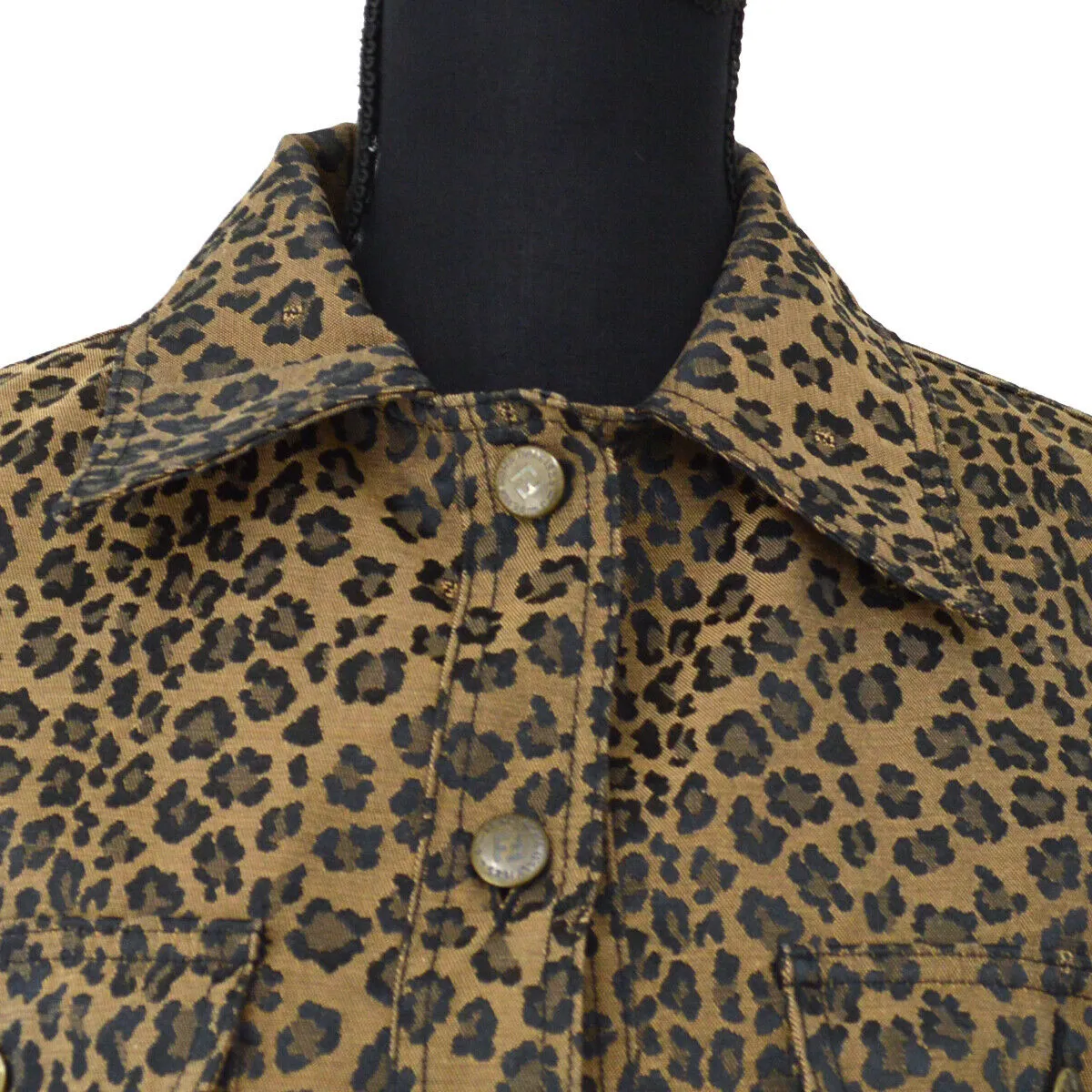 FENDI Vintage Leopard Pattern Long Sleeve Jacket Brown Black AK31821j