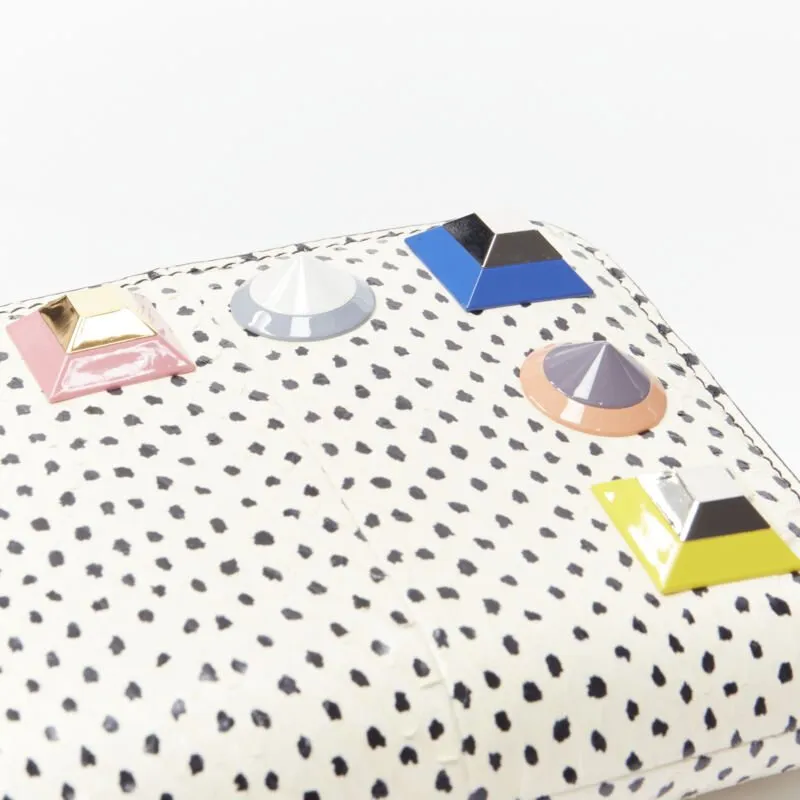 FENDI white dotted scaled leather Rainbow studs long zip continental wallet