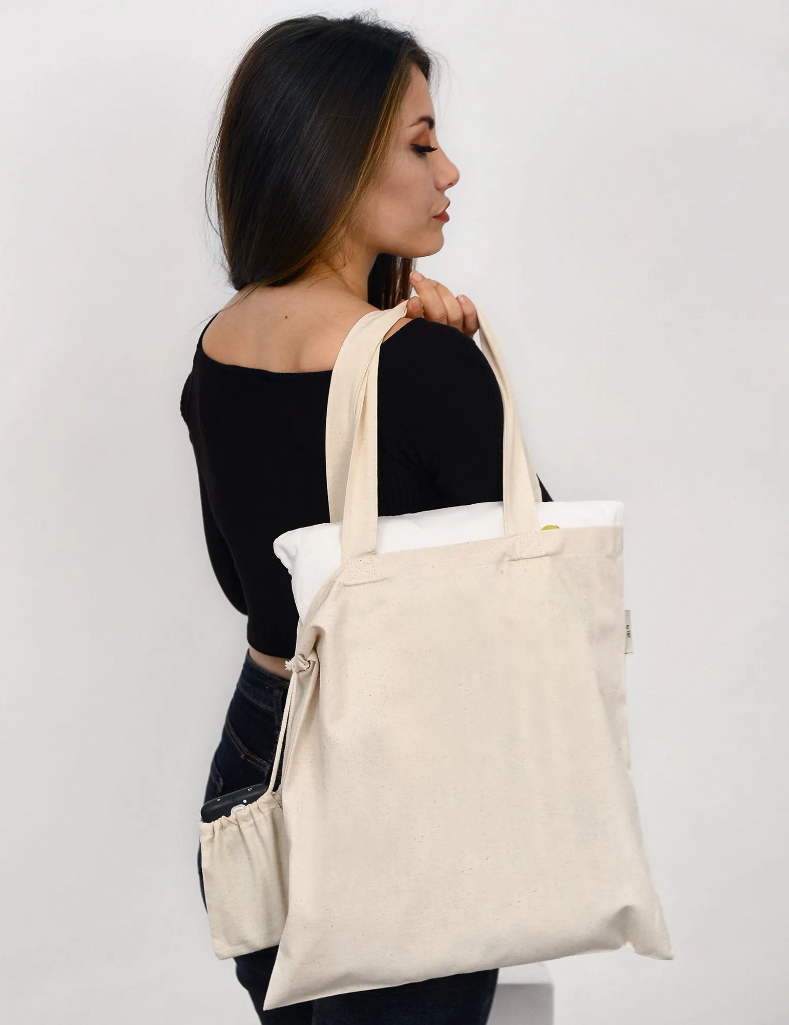 Foldable Cotton Tote Bags w/ Drawstring Pouch - TB118