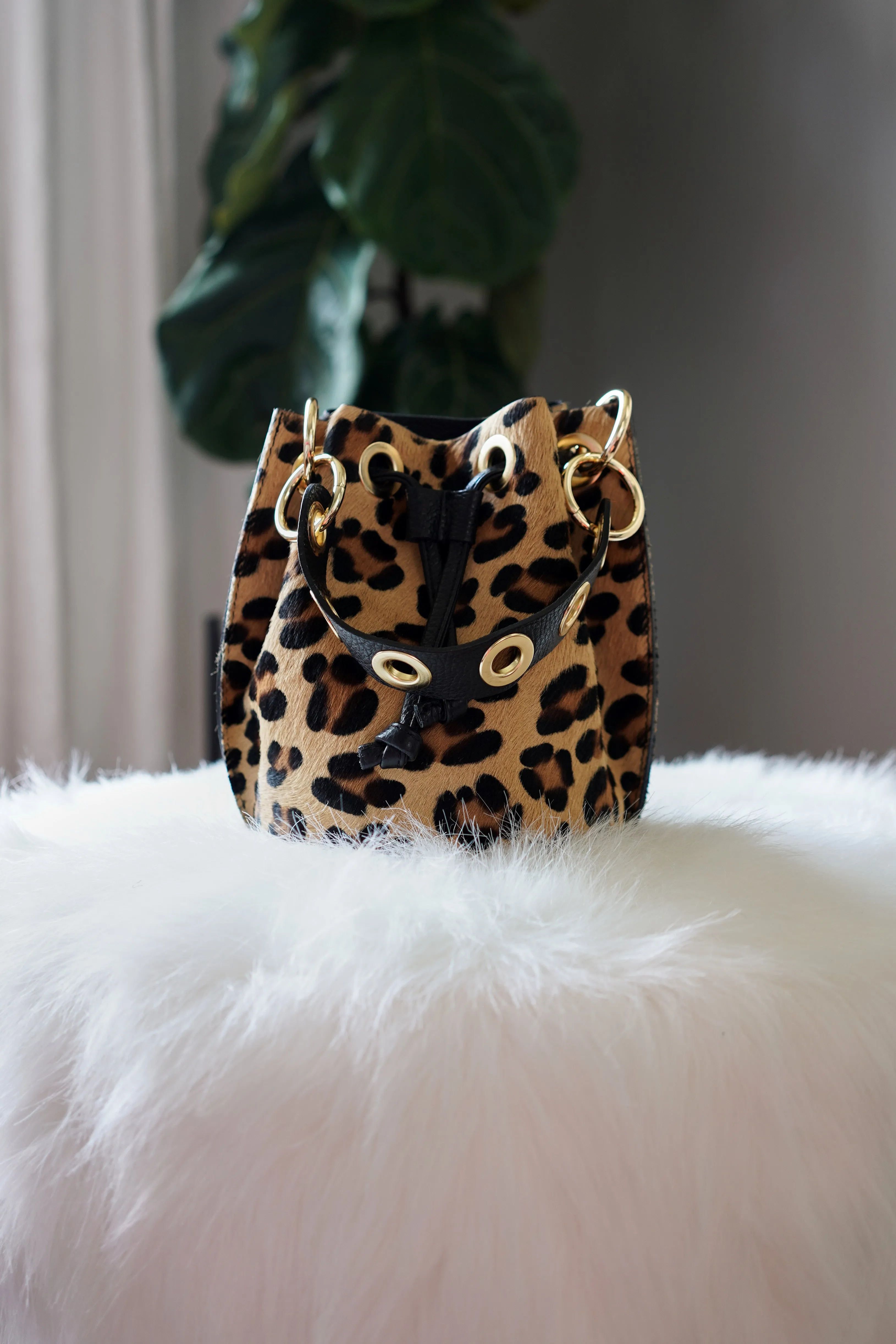 Fritz Italian Leather Bucket Bag Leopard