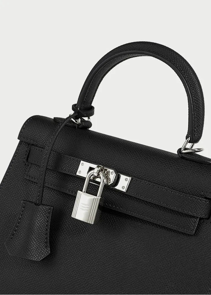 Genuine Cowhide Leather Lock Top Handle Bag