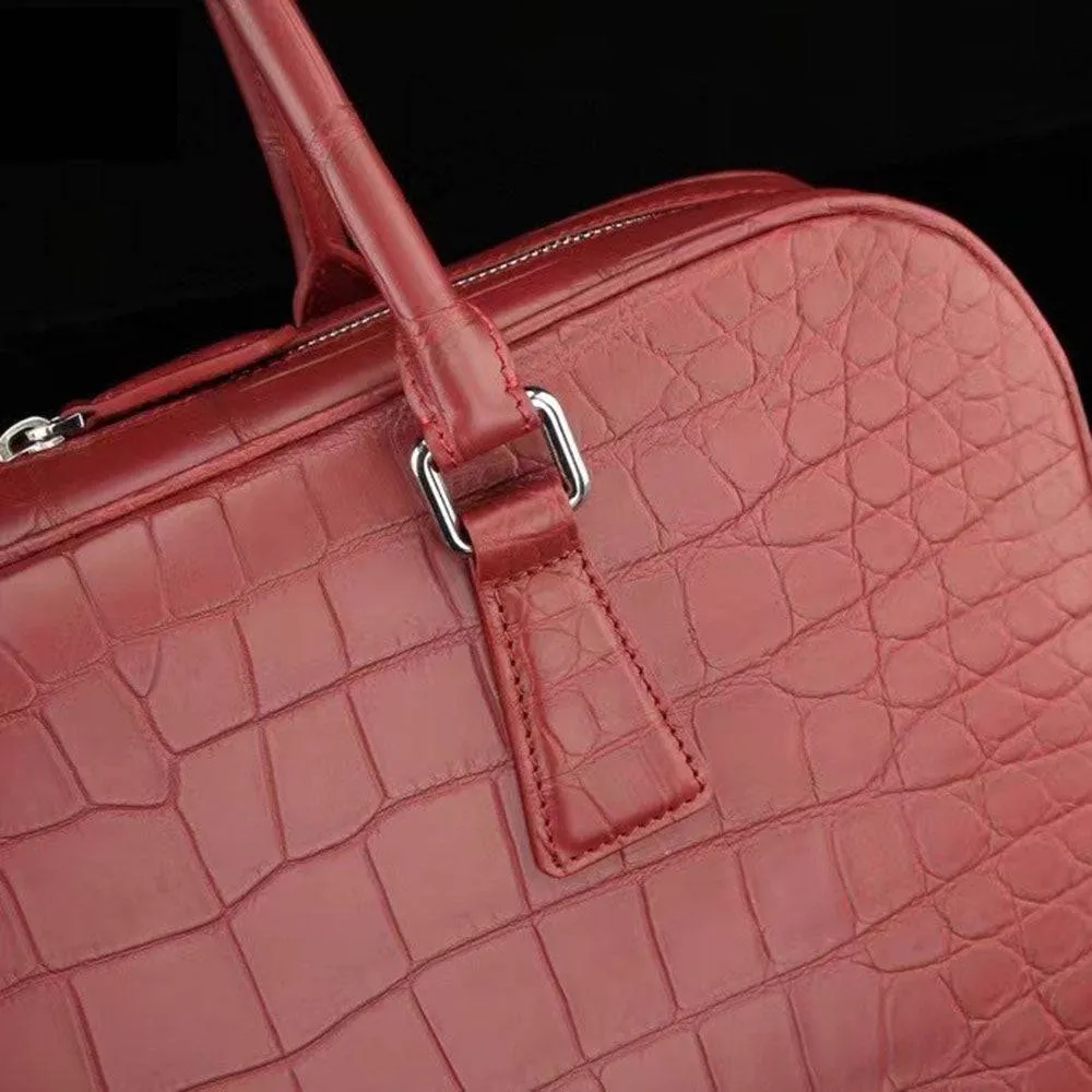 Genuine Crocodile Leather Briefcase That You Can Slide Over A Suitcase Handle  Wine Red