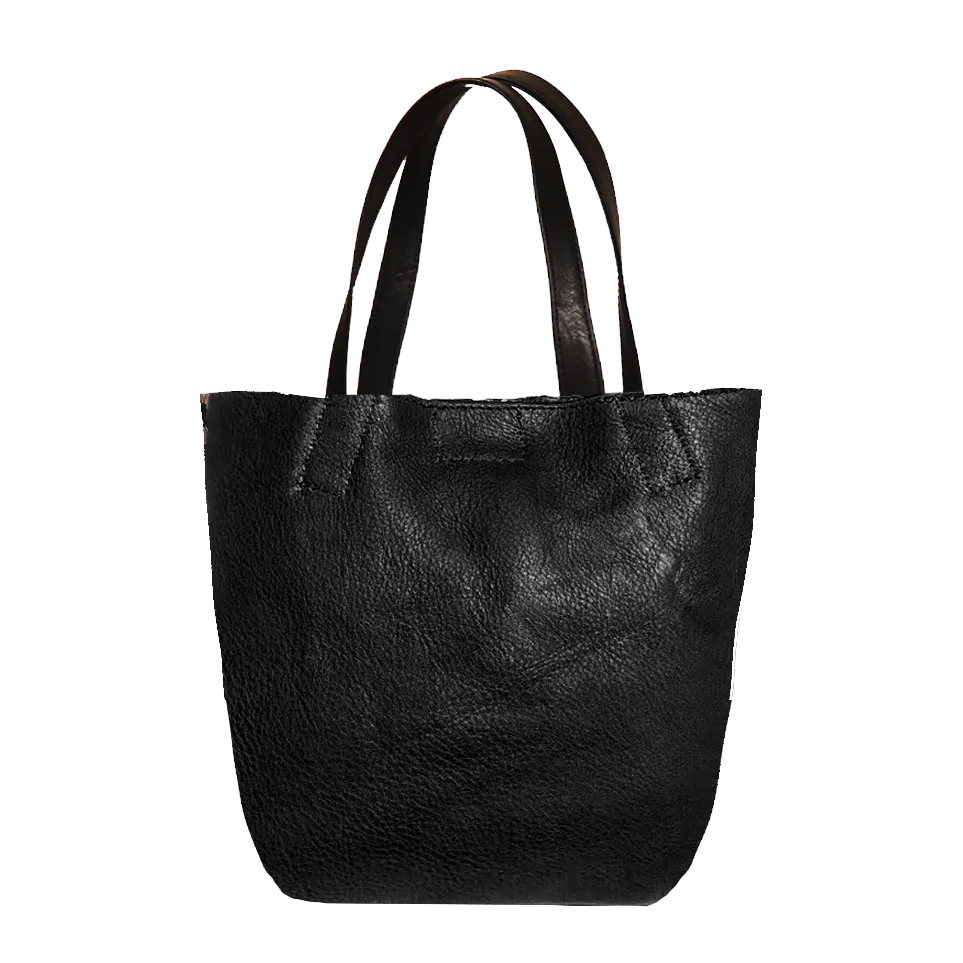 Genuine Leather & Embroidery Tiny Tote - Jet Black