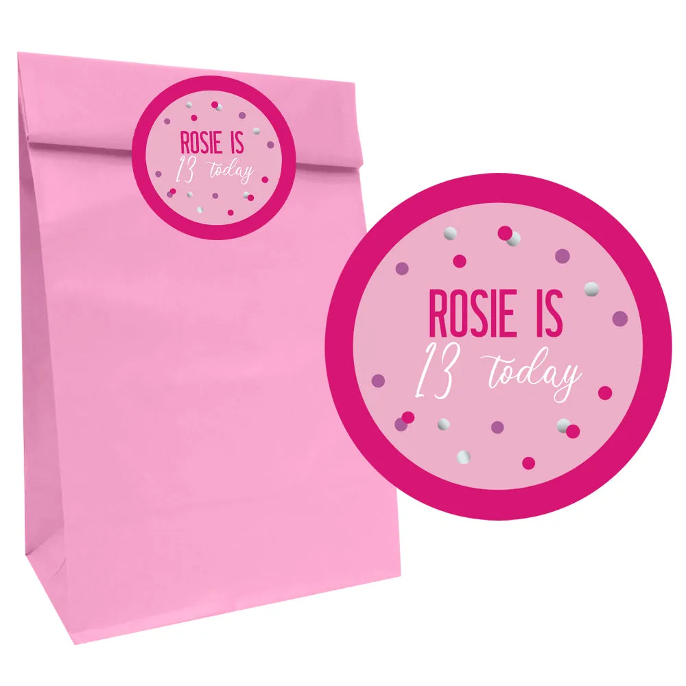 Glitz Pink Party Bags with Personalised Round Stickers - Pack of 12