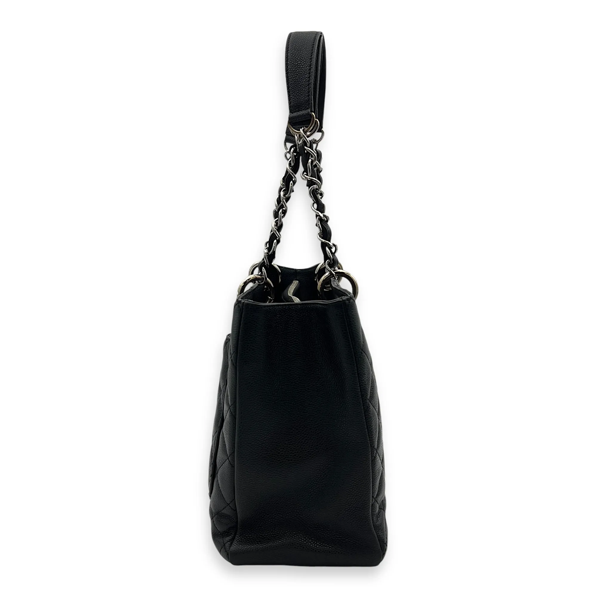 GST Tote Bag Black in Caviar Leather, Silver hardware