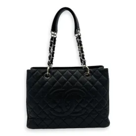 GST Tote Bag Black in Caviar Leather, Silver hardware