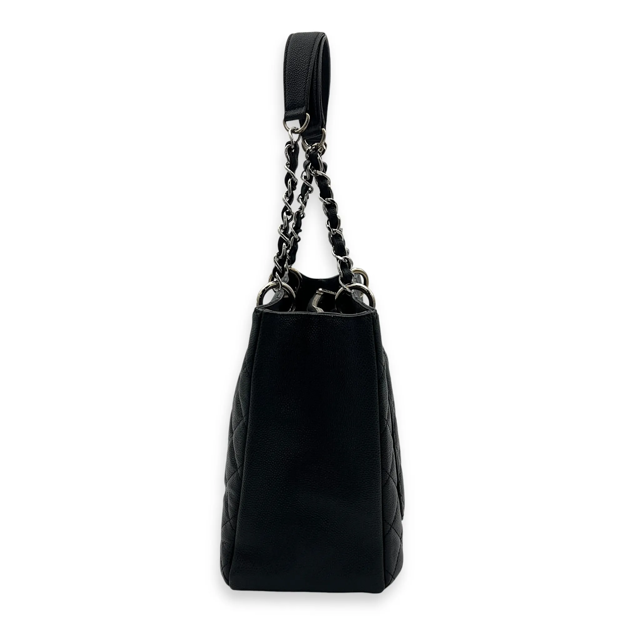 GST Tote Bag Black in Caviar Leather, Silver hardware