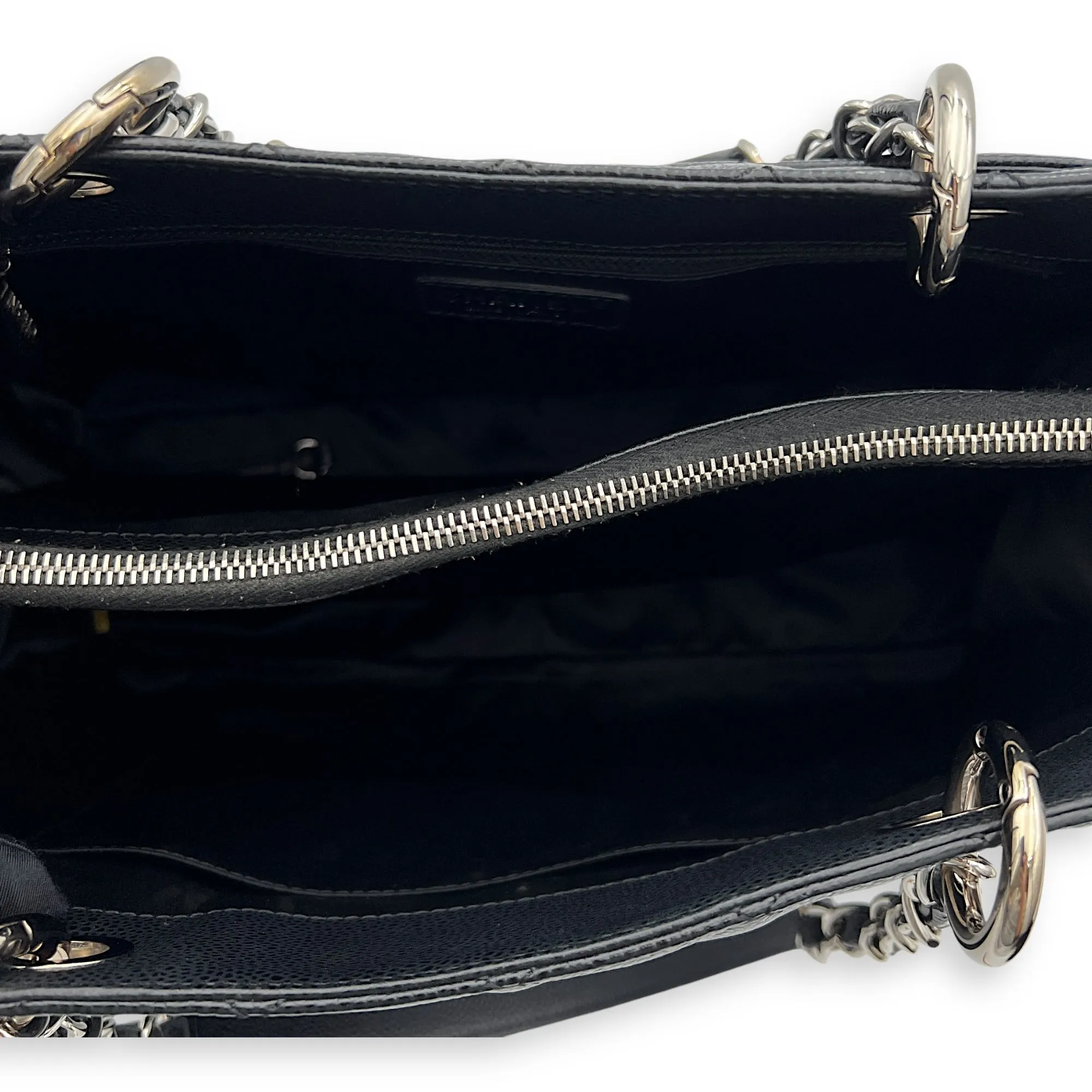 GST Tote Bag Black in Caviar Leather, Silver hardware