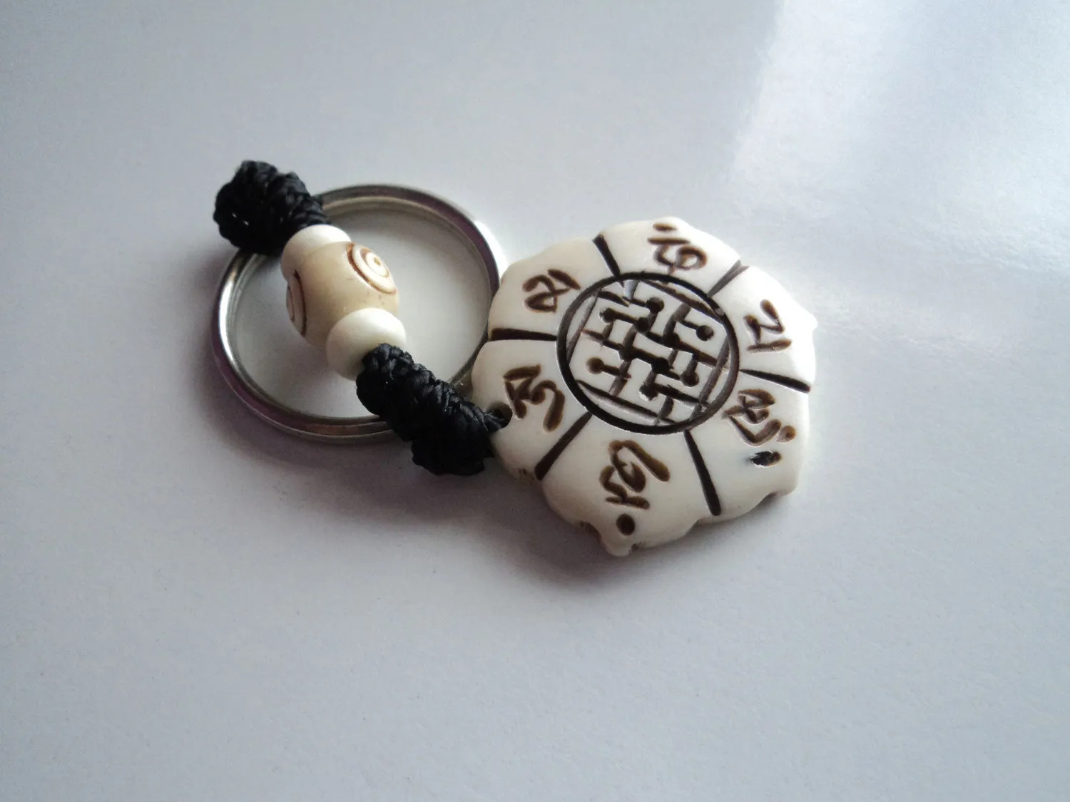 Hand Crafted Tibetan Endless Knot Bone Keychains