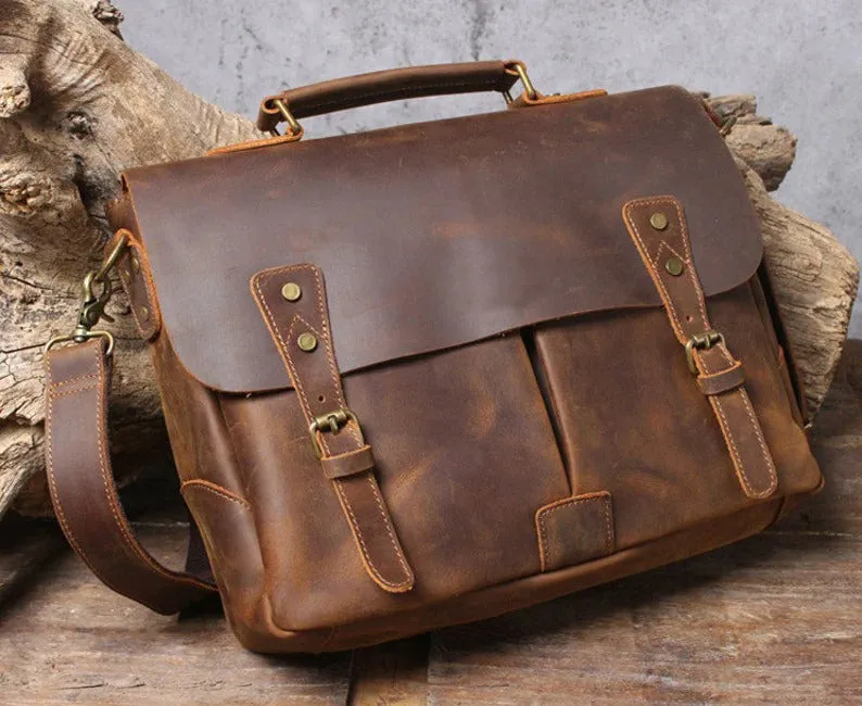 Handmade Full Grain Rustic Leather Messenger Bag