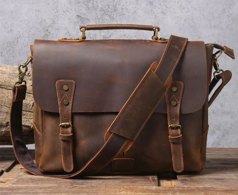 Handmade Full Grain Rustic Leather Messenger Bag