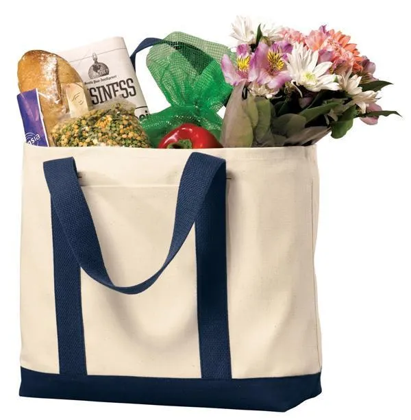 Heavy Canvas Twill Two Tone Shopping Tote Bag - TF285