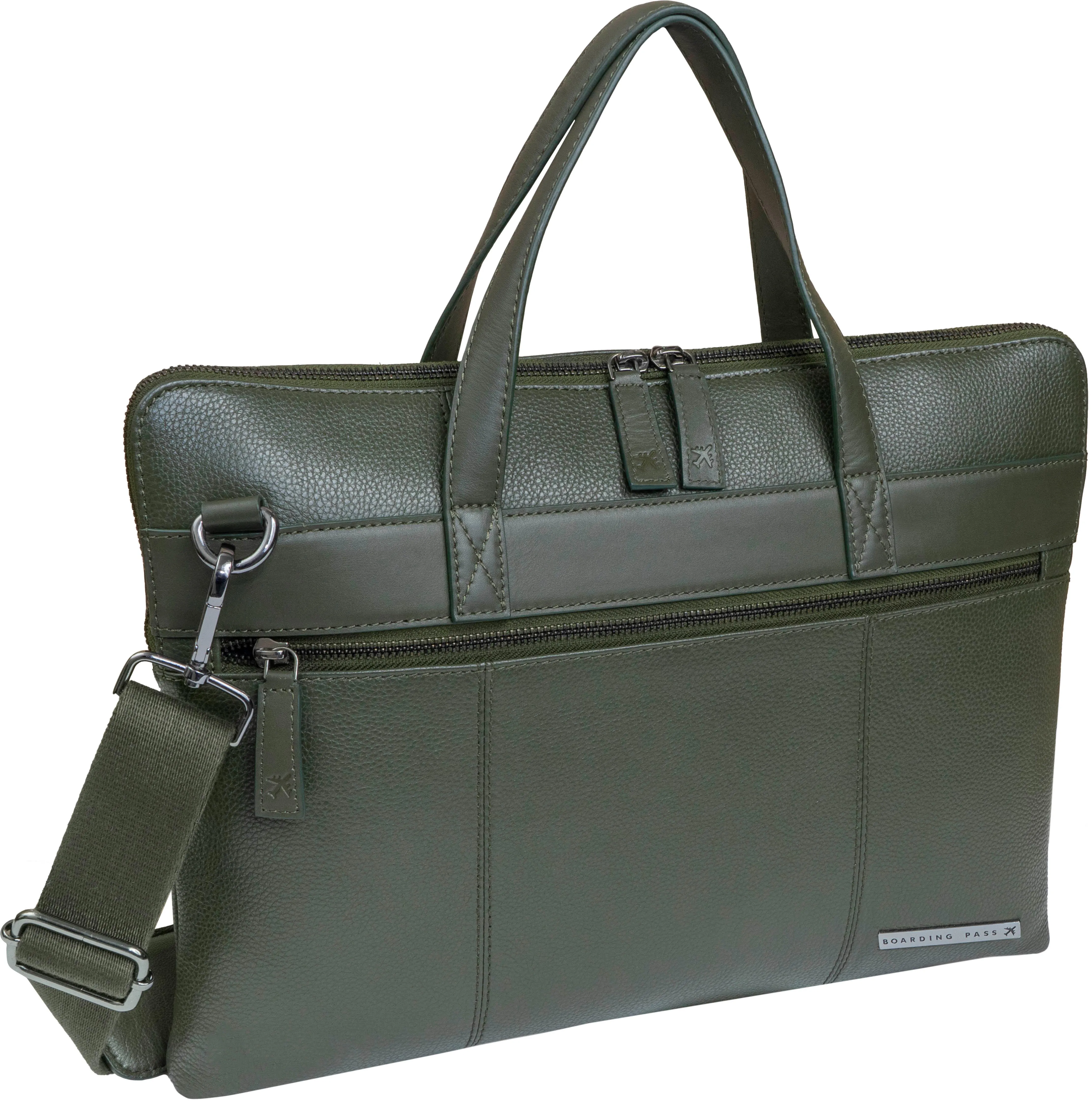 Hey Handsome 16" Pebble Grain Genuine Leather Briefcase - Olive