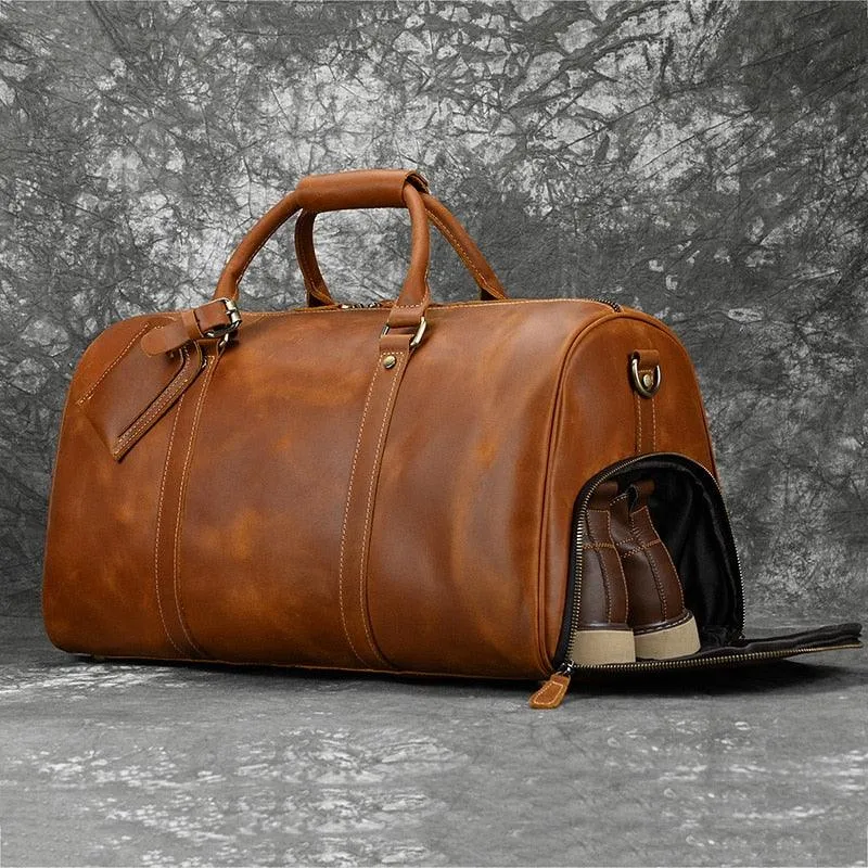 Hot Leather Travel Bag Vintage Leather Duffle Bag With