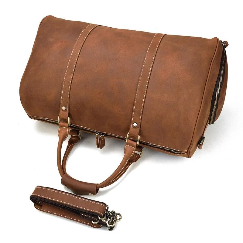 Hot Leather Travel Bag Vintage Leather Duffle Bag With