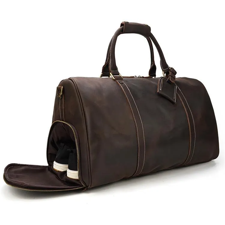 Hot Leather Travel Bag Vintage Leather Duffle Bag With