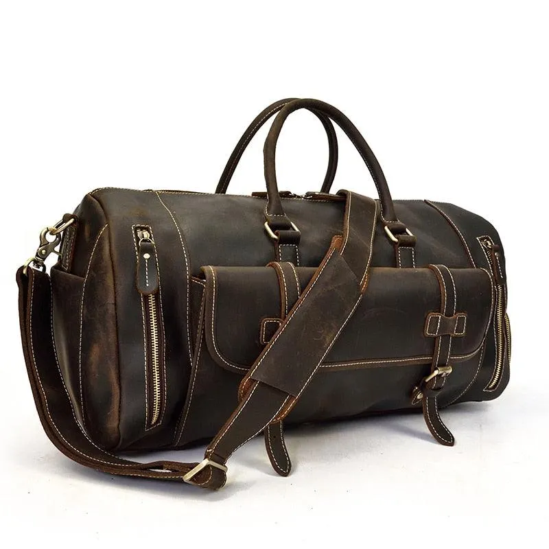 Hot Leather Travel Bag Vintage Leather Duffle Bag With